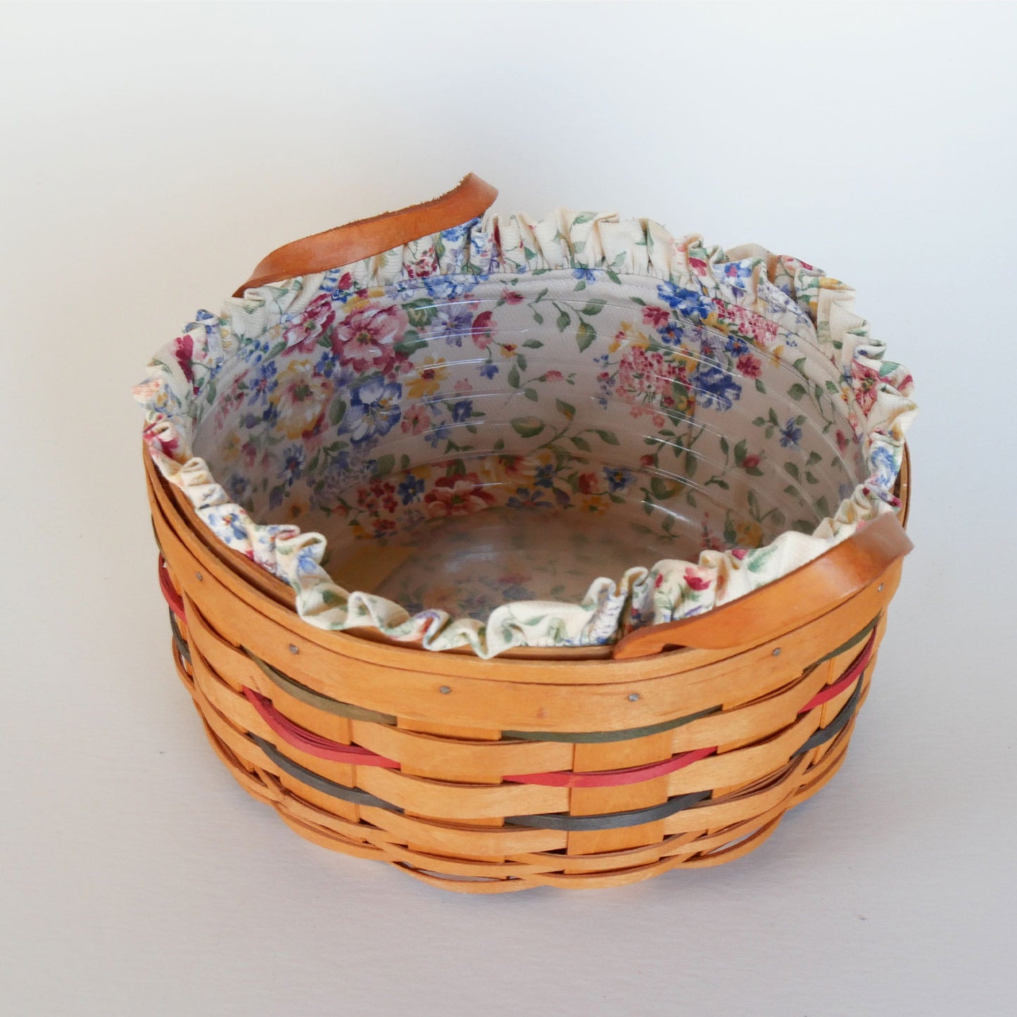 10in Longaberger Darning Basket, Light Floral Liner, Vintage Longaberber Darning Basket, Vintage Longaberger Round Floral LIned Basket, Vintage Longaberger