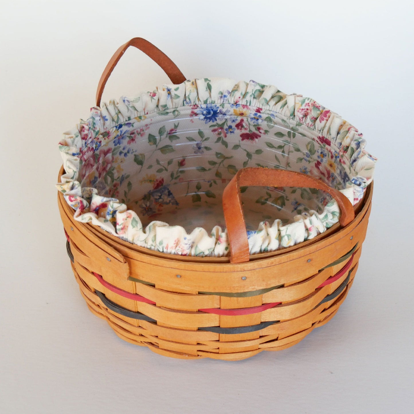 10in Longaberger Darning Basket, Light Floral Liner, Vintage Longaberber Darning Basket, Vintage Longaberger Round Floral LIned Basket, Vintage Longaberger