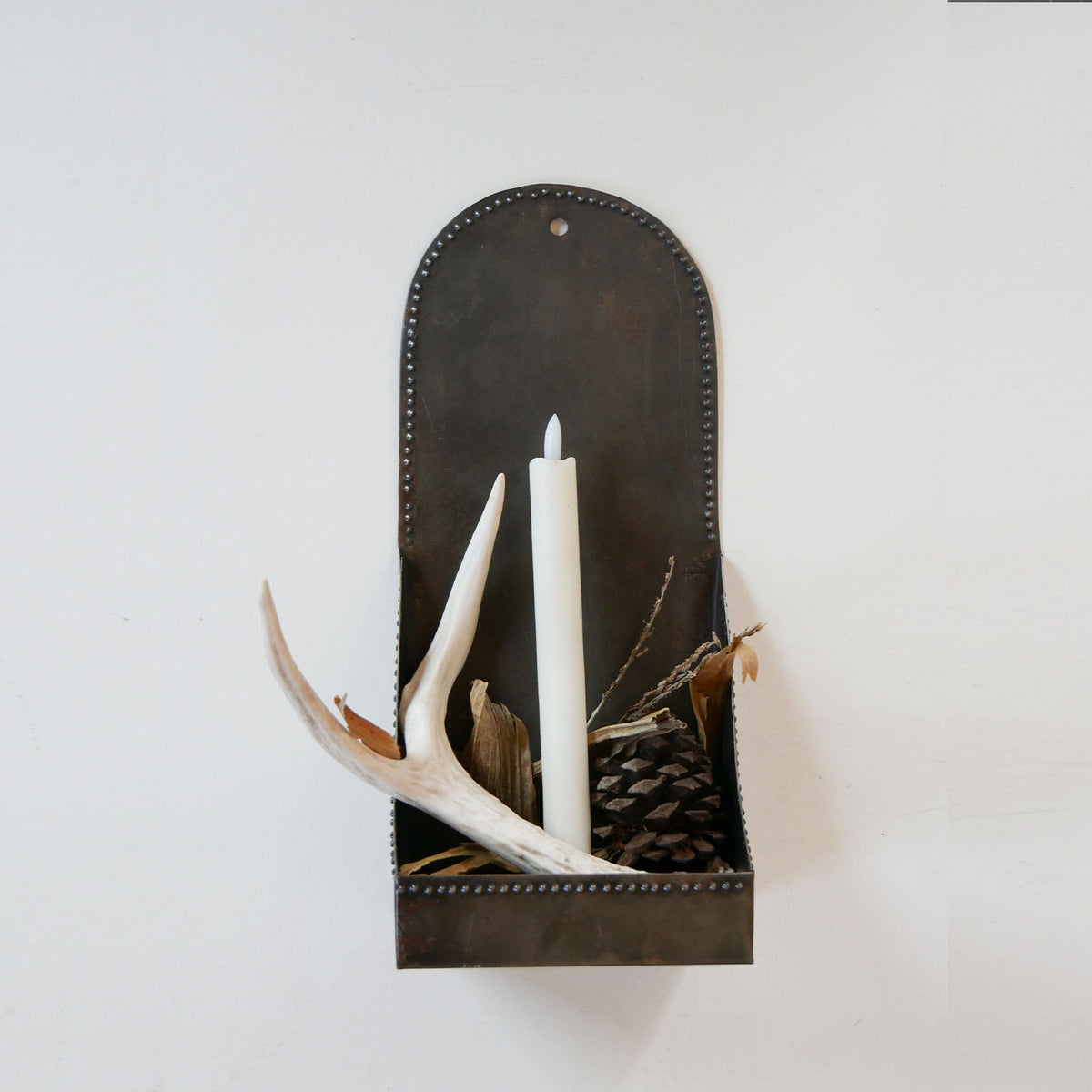 Metal Candlestick Holder Wall Sconce, Primitive Candlestick Holder, Vintage Metal Wall Pocker Candle holder, Primitive Wall Pocket Candle Holder