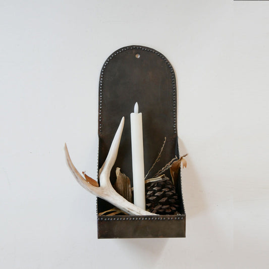 Metal Candlestick Holder Wall Sconce, Primitive Candlestick Holder, Vintage Metal Wall Pocker Candle holder, Primitive Wall Pocket Candle Holder