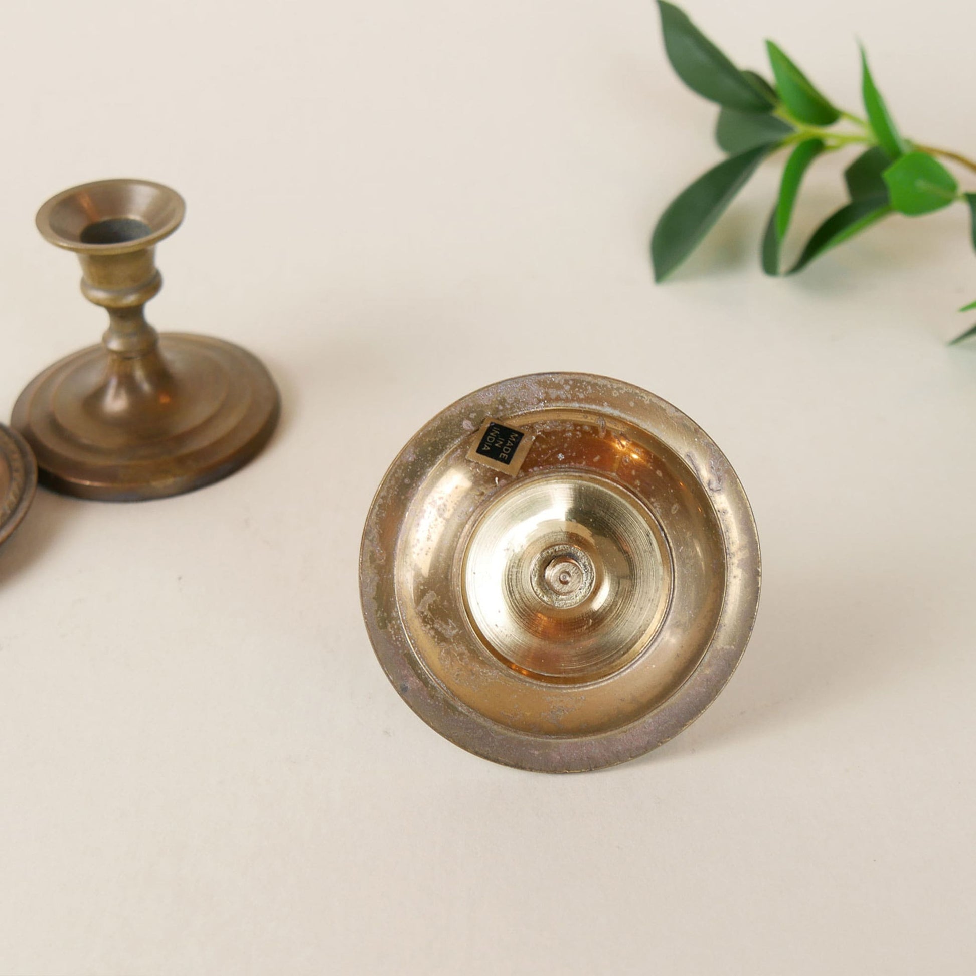 Mini Solid Brass Tapered Candlestick Holders, Vintage Brass Candle Holders, Thrifted Brass Decor, Vintage Brass Decor