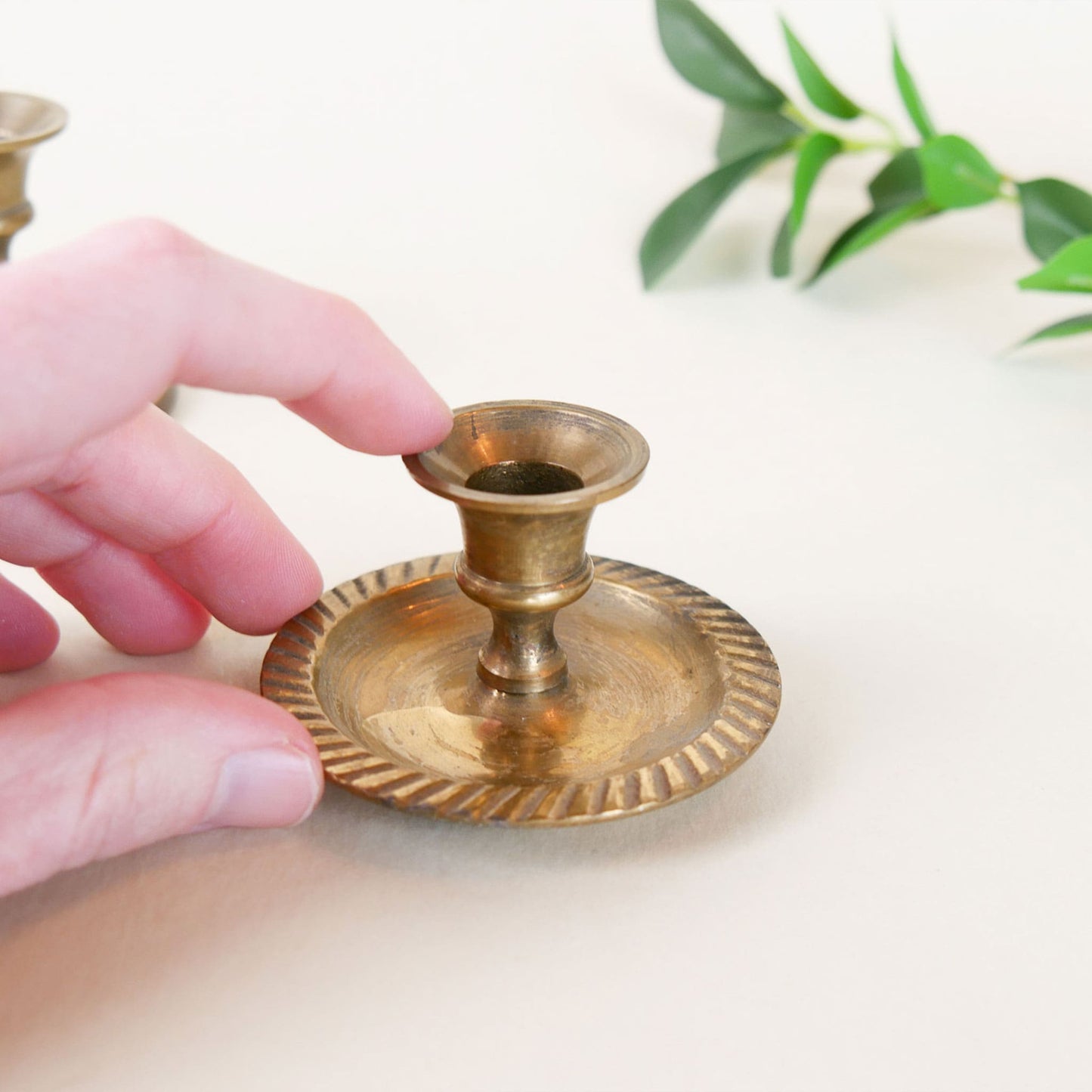 Mini Solid Brass Tapered Candlestick Holders, Vintage Brass Candle Holders, Thrifted Brass Decor, Vintage Brass Decor
