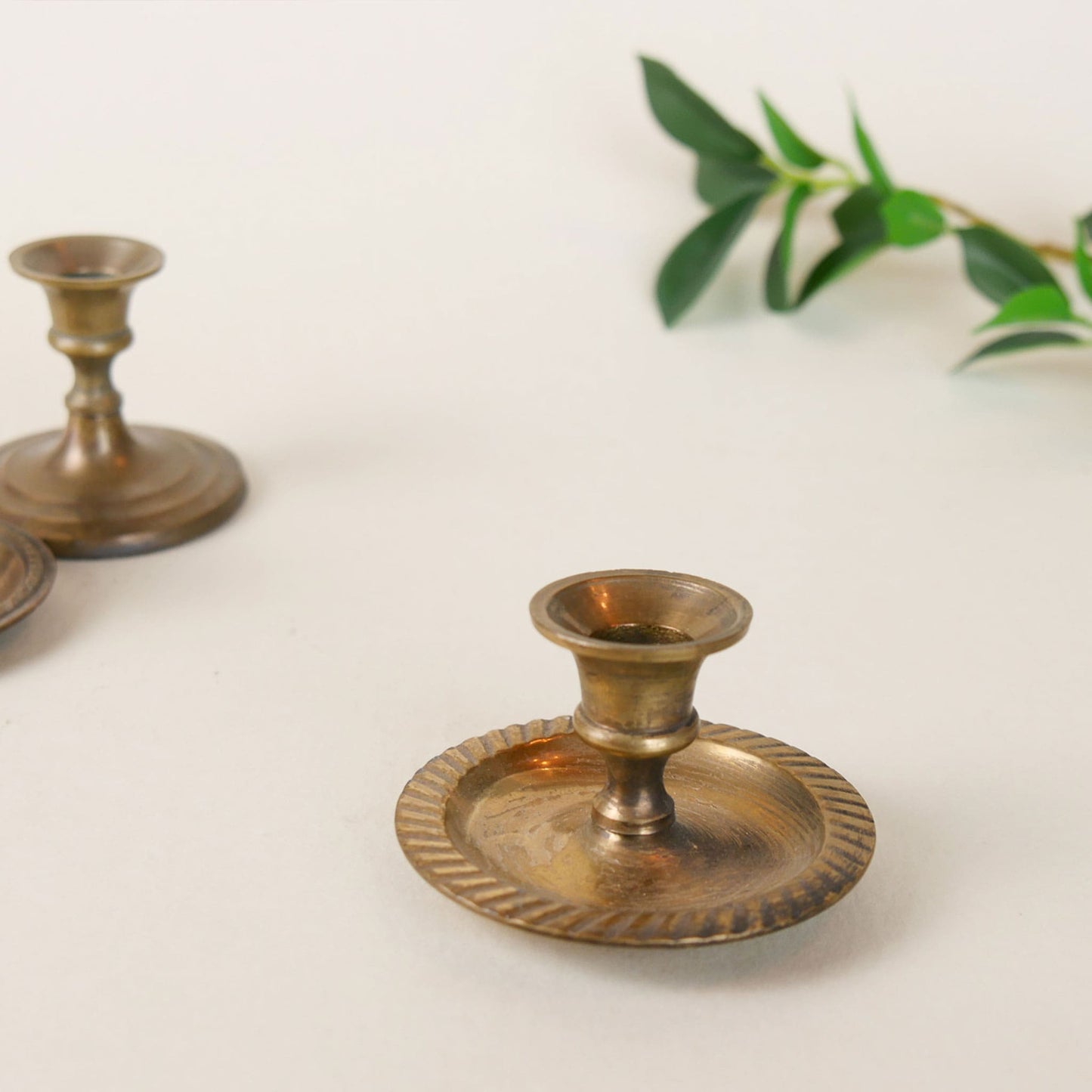 Mini Solid Brass Tapered Candlestick Holders, Vintage Brass Candle Holders, Thrifted Brass Decor, Vintage Brass Decor