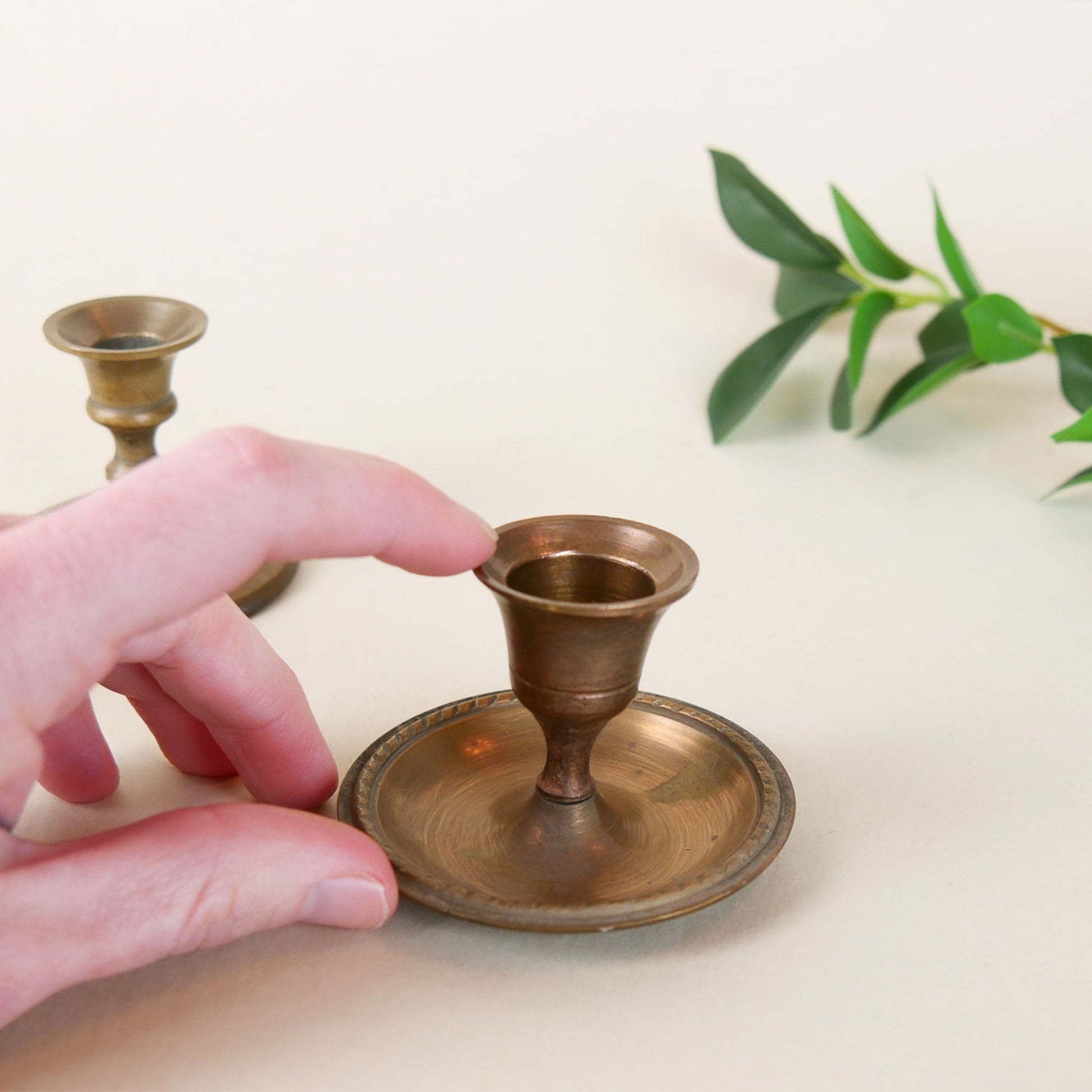 Mini Solid Brass Tapered Candlestick Holders, Vintage Brass Candle Holders, Thrifted Brass Decor, Vintage Brass Decor