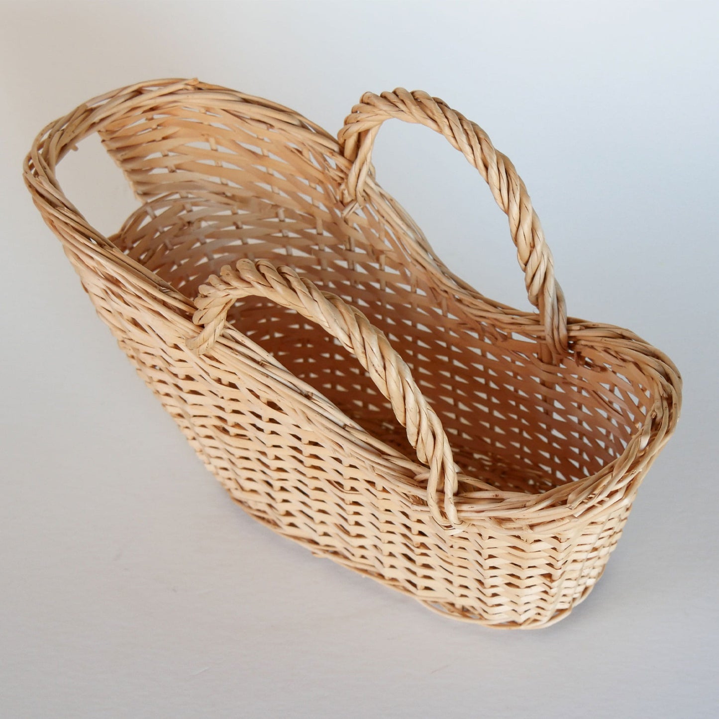 Natural Wicker Gathering Basket, Vintage Bottle Basket, Vintage Handle Basket, Vintage Home Decor
