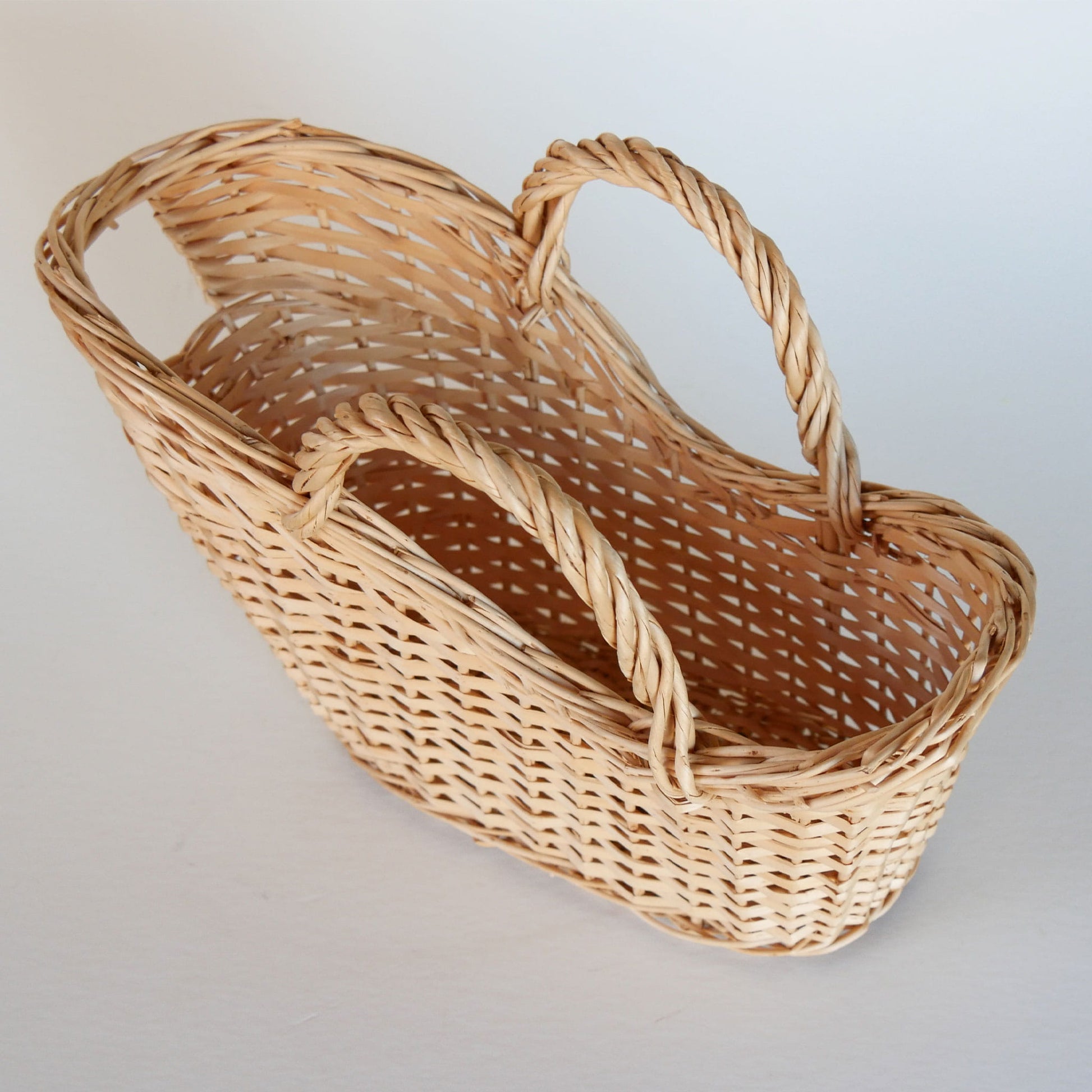 Natural Wicker Gathering Basket, Vintage Bottle Basket, Vintage Handle Basket, Vintage Home Decor