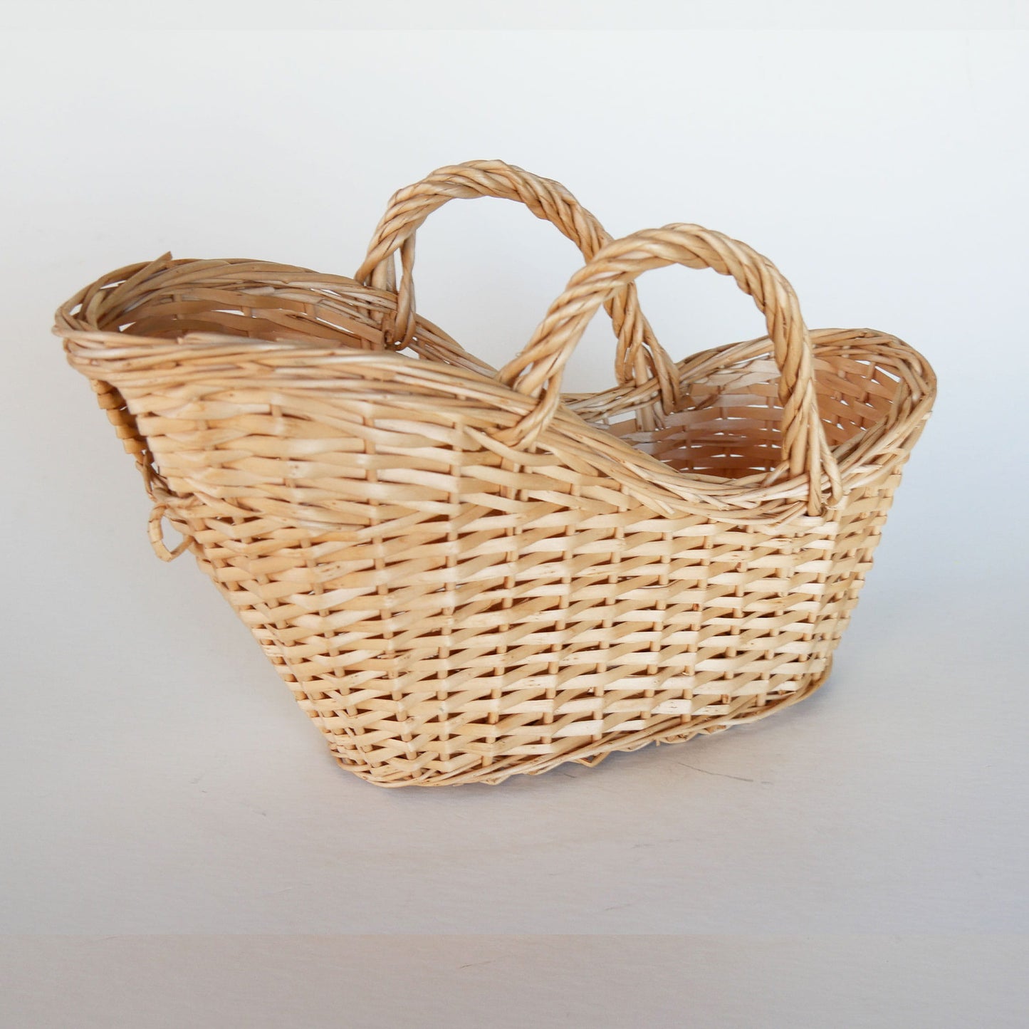 Natural Wicker Gathering Basket, Vintage Bottle Basket, Vintage Handle Basket, Vintage Home Decor