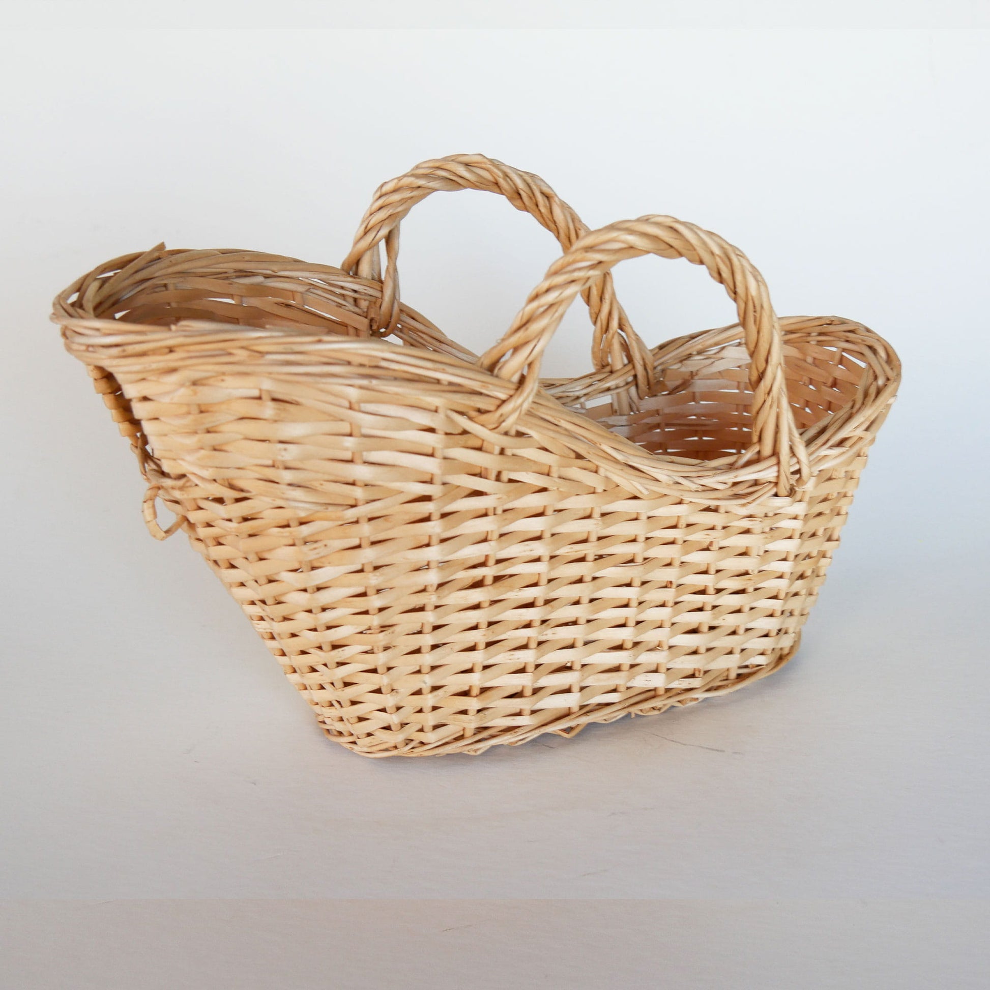Natural Wicker Gathering Basket, Vintage Bottle Basket, Vintage Handle Basket, Vintage Home Decor