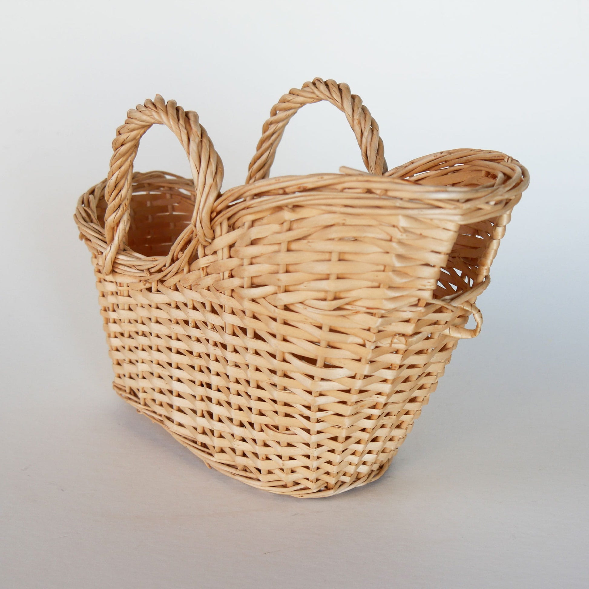Natural Wicker Gathering Basket, Vintage Bottle Basket, Vintage Handle Basket, Vintage Home Decor