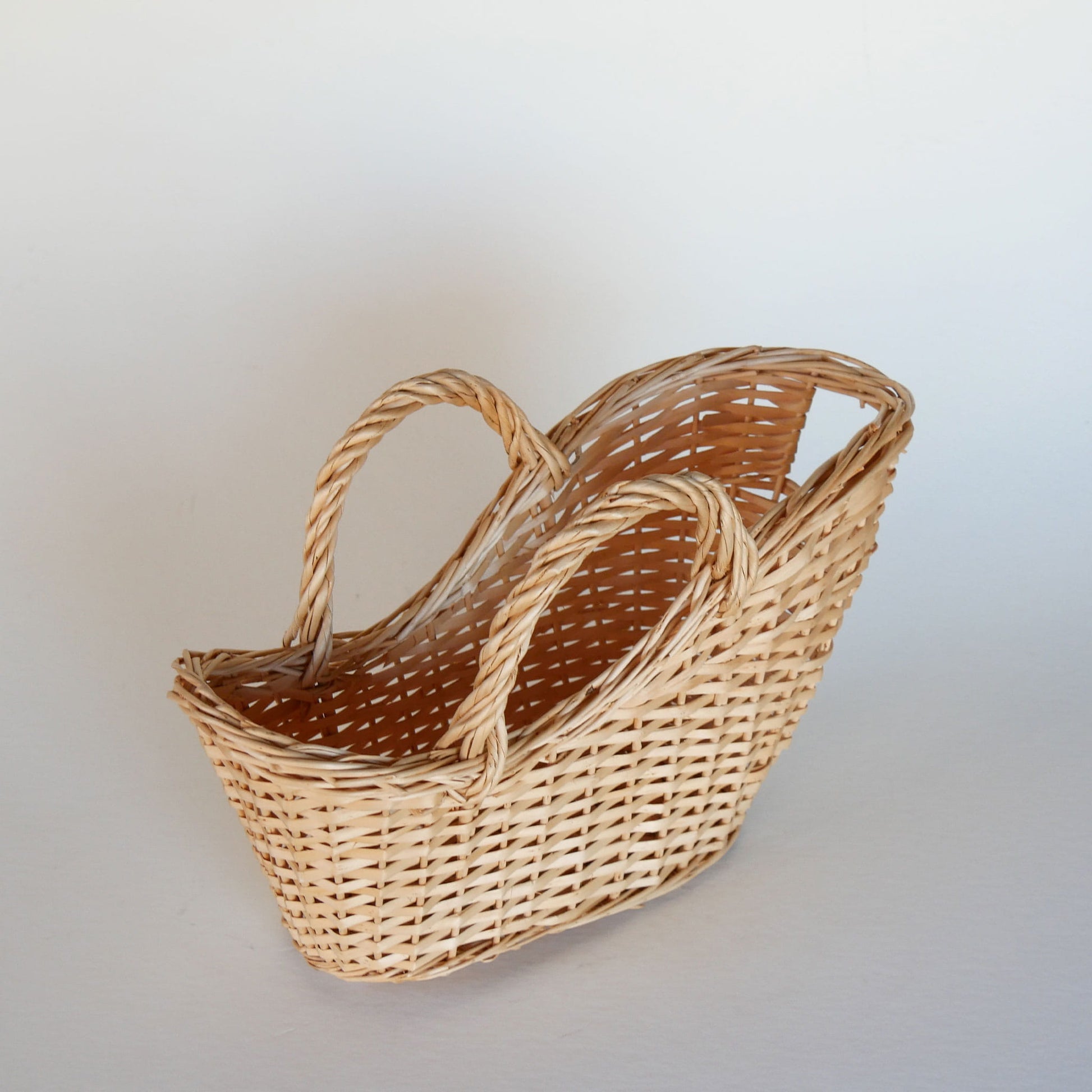 Natural Wicker Gathering Basket, Vintage Bottle Basket, Vintage Handle Basket, Vintage Home Decor