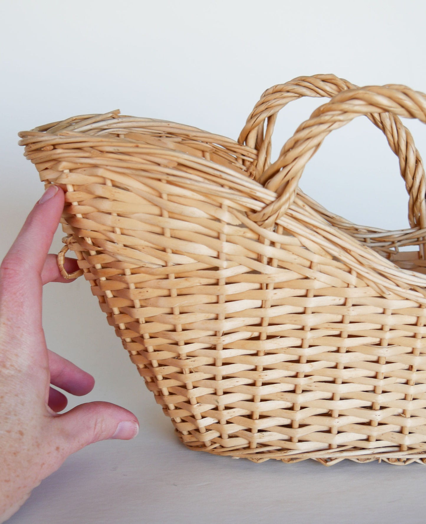 Natural Wicker Gathering Basket, Vintage Bottle Basket, Vintage Handle Basket, Vintage Home Decor
