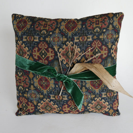 Vintage Navy and Red Tapestry Pillow, Vintage Tapestry Decor, Vintage Tapestry Pillow, Navy Pattern Pillow, Vintage Navy Tapestry Pillow