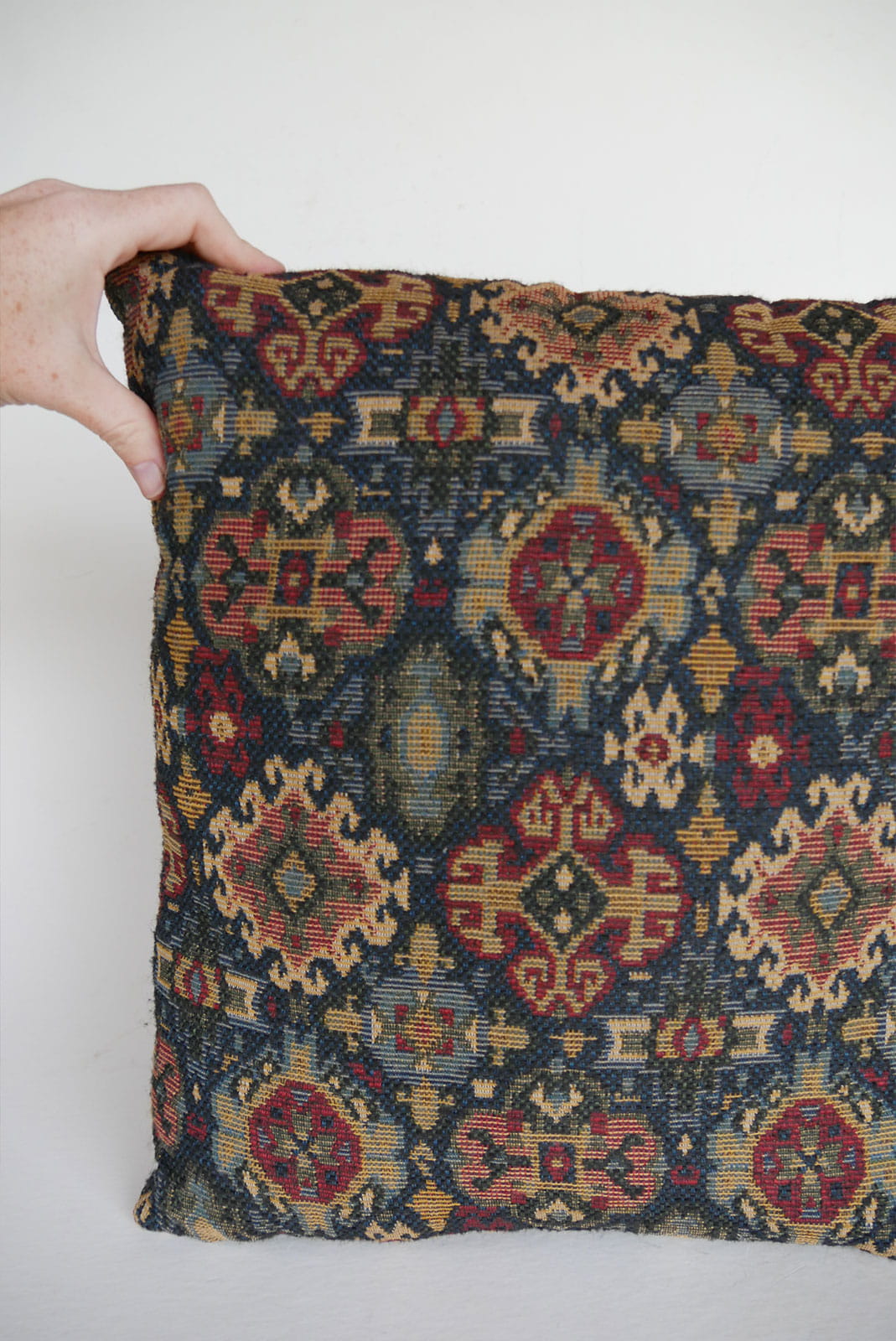 Vintage Navy and Red Tapestry Pillow, Vintage Tapestry Decor, Vintage Tapestry Pillow, Navy Pattern Pillow, Vintage Navy Tapestry Pillow