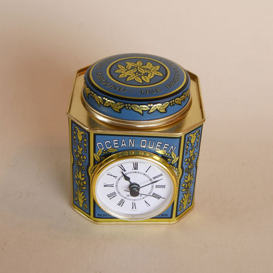 Ocean Queen Blend Coffee Tin Clock, Vintage Tea Tin, Vintage Ship Tin, Vintage Coffee Tin and Clock