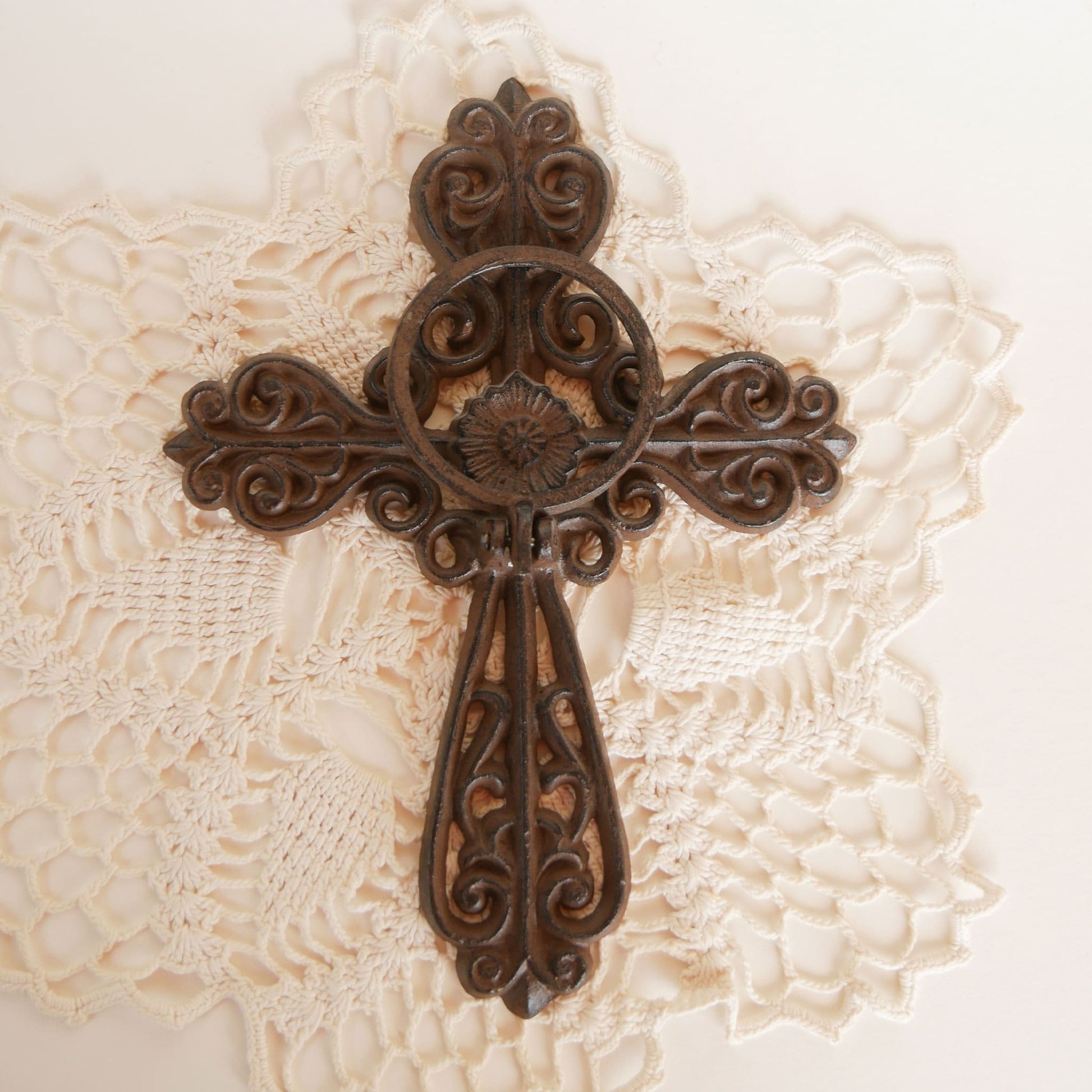 Ornate Cast Iron Cross Wall Sconce, Vintage Cast iron Cross Wall Sconce, Vintage Cross Wall Decor