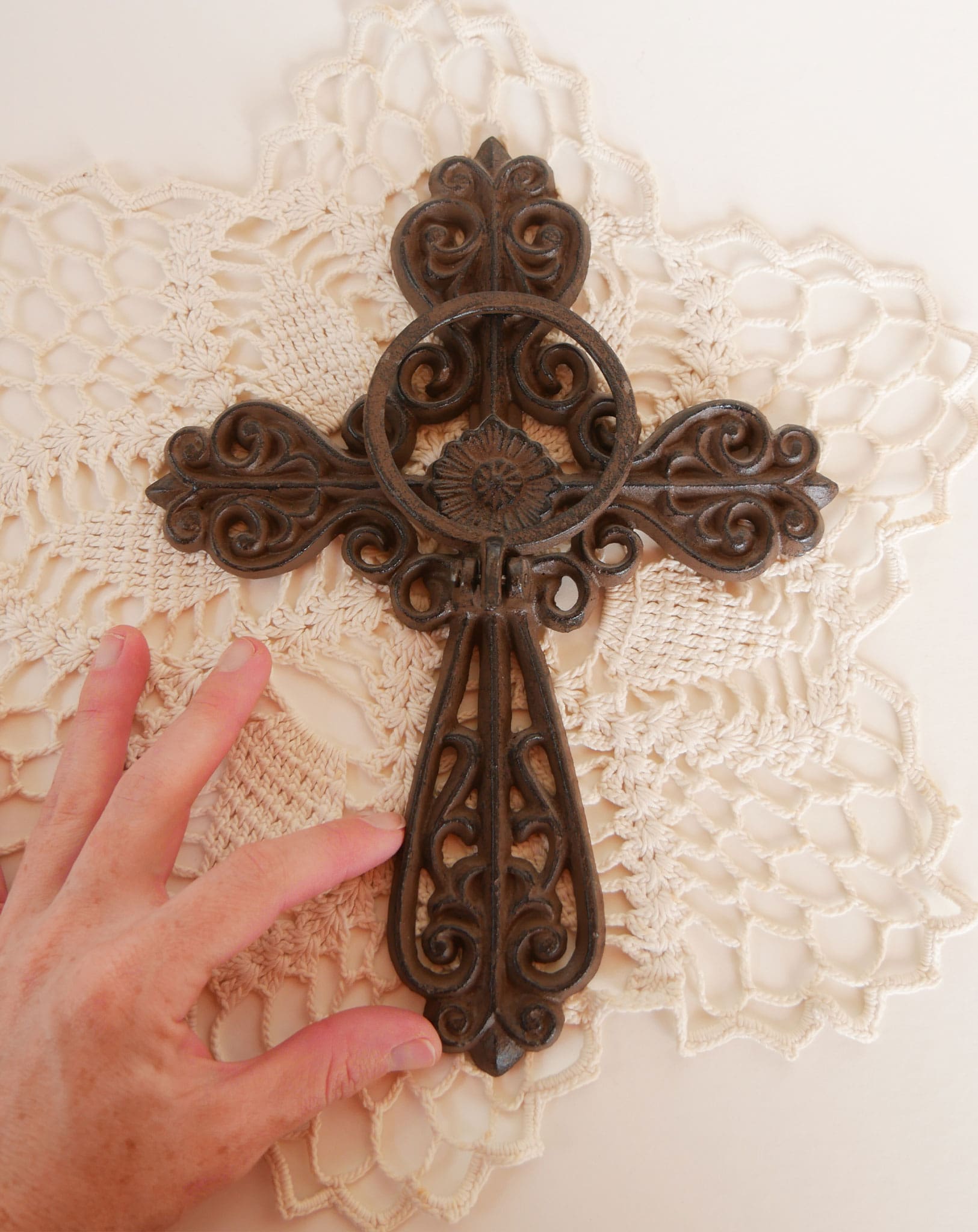 Ornate Cast Iron Cross Wall Sconce, Vintage Cast iron Cross Wall Sconce, Vintage Cross Wall Decor