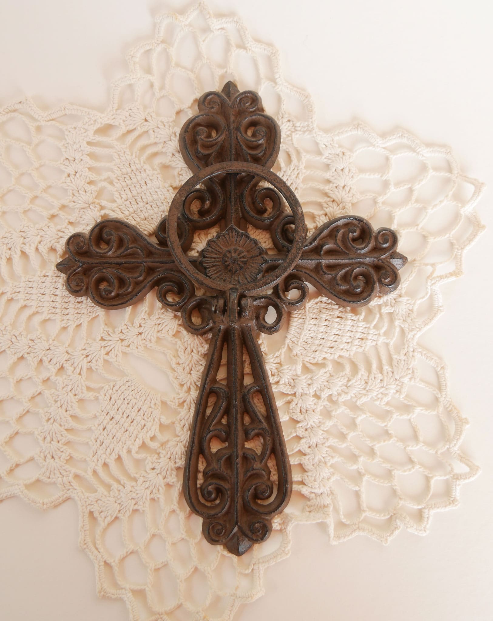 Ornate Cast Iron Cross Wall Sconce, Vintage Cast iron Cross Wall Sconce, Vintage Cross Wall Decor