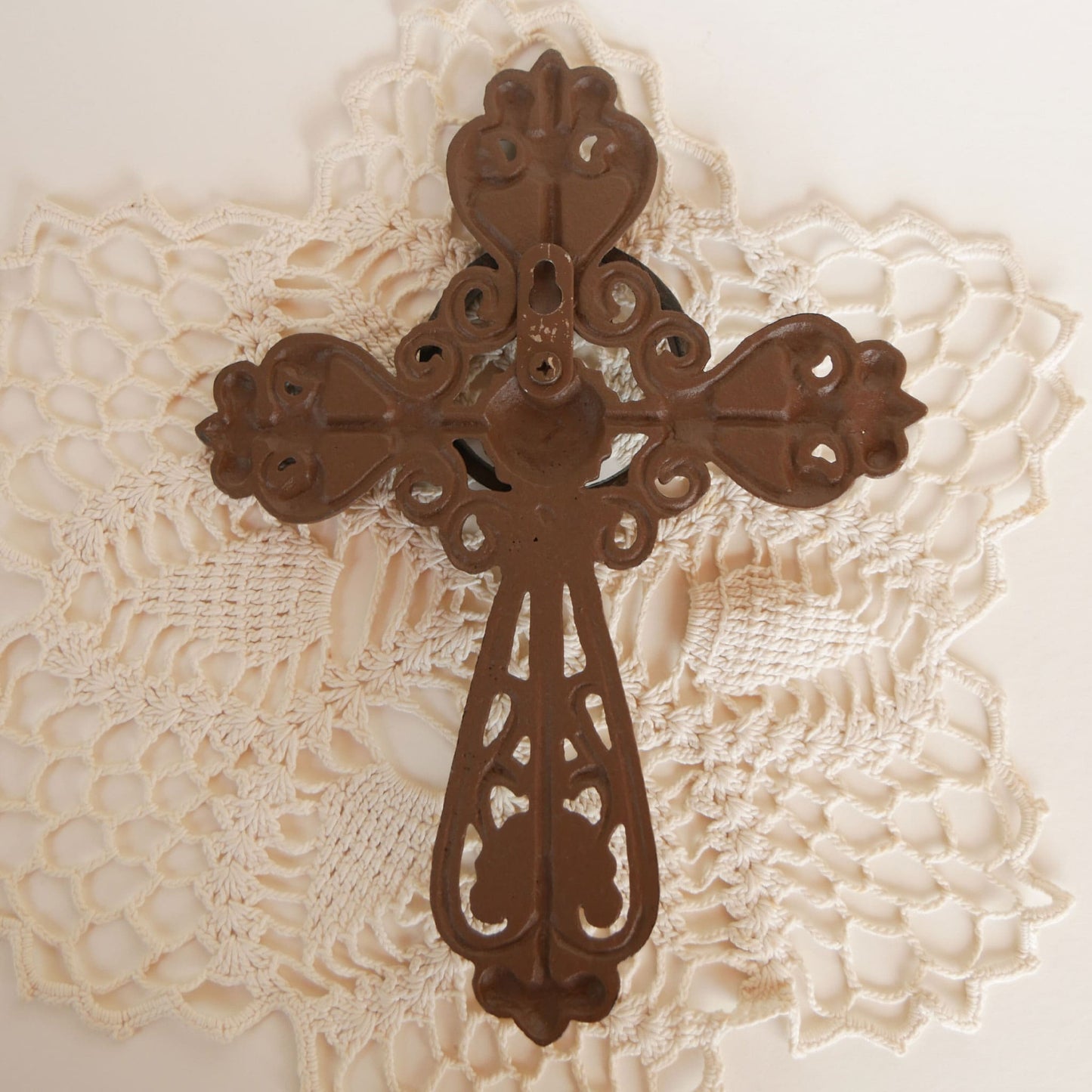 Ornate Cast Iron Cross Wall Sconce, Vintage Cast iron Cross Wall Sconce, Vintage Cross Wall Decor
