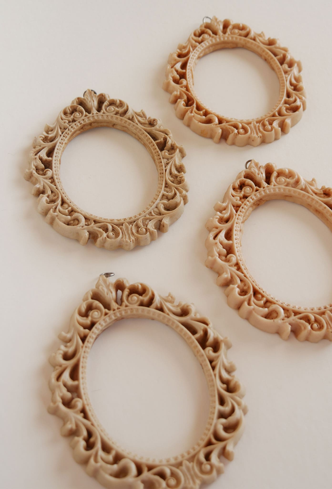 Ornate Oval Carved Frames, Vintage Stone Frames, Vintage Ivory Frames, Pair of Gallery Frames