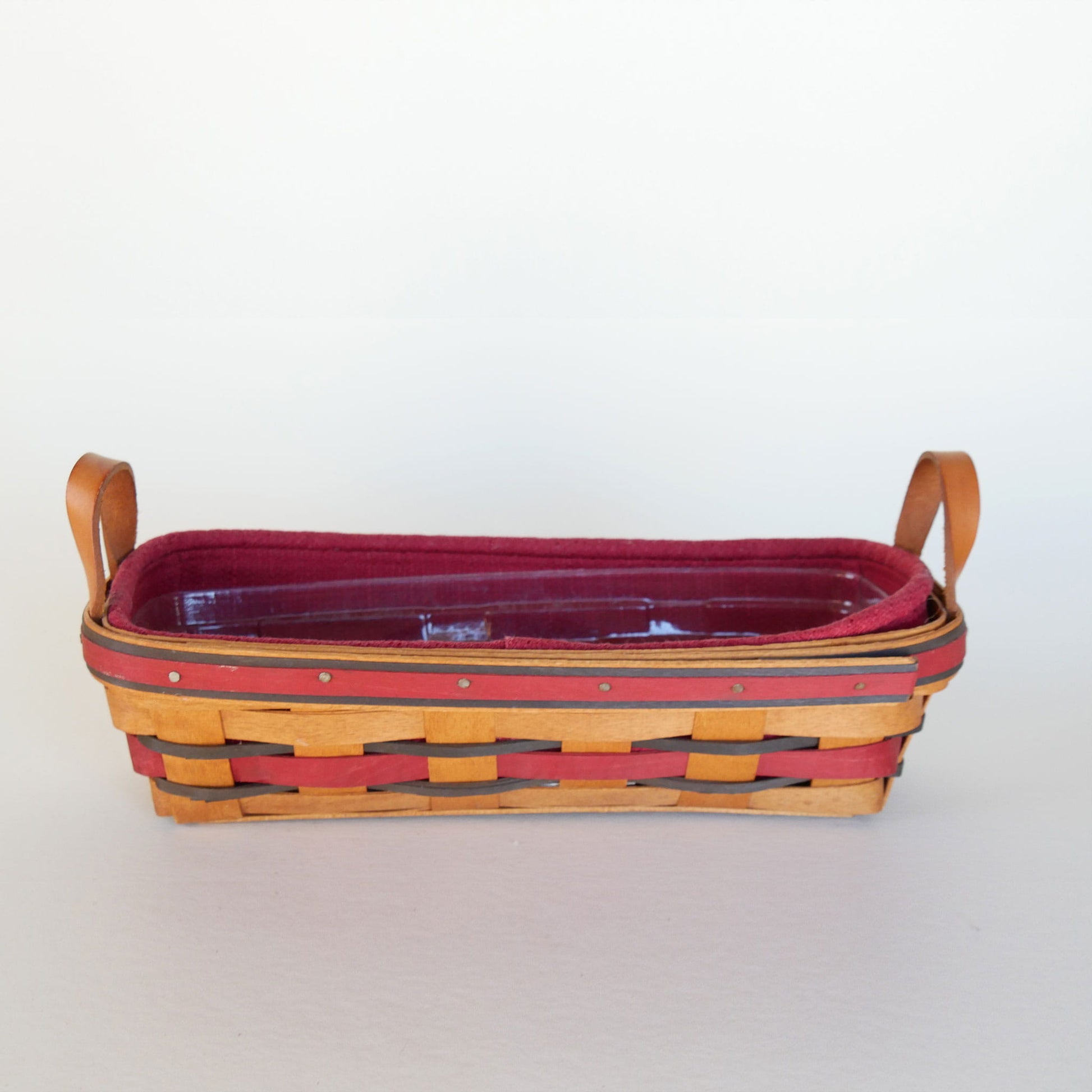 Longaberger Crisco American Baking Celebration Basket with Liner, Vintage Oval Longaberger Basket with liner, Vintage Longaberger with Maroon Liner, Vintage Longaberger Striped Oval Basket