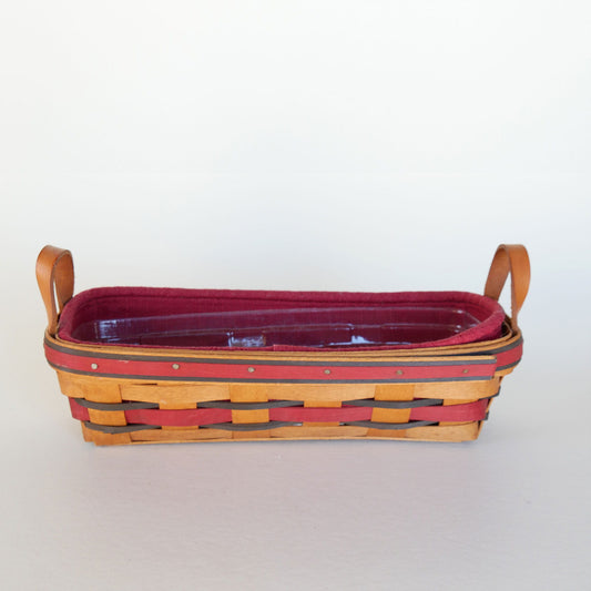 Longaberger Crisco American Baking Celebration Basket with Liner, Vintage Oval Longaberger Basket with liner, Vintage Longaberger with Maroon Liner, Vintage Longaberger Striped Oval Basket