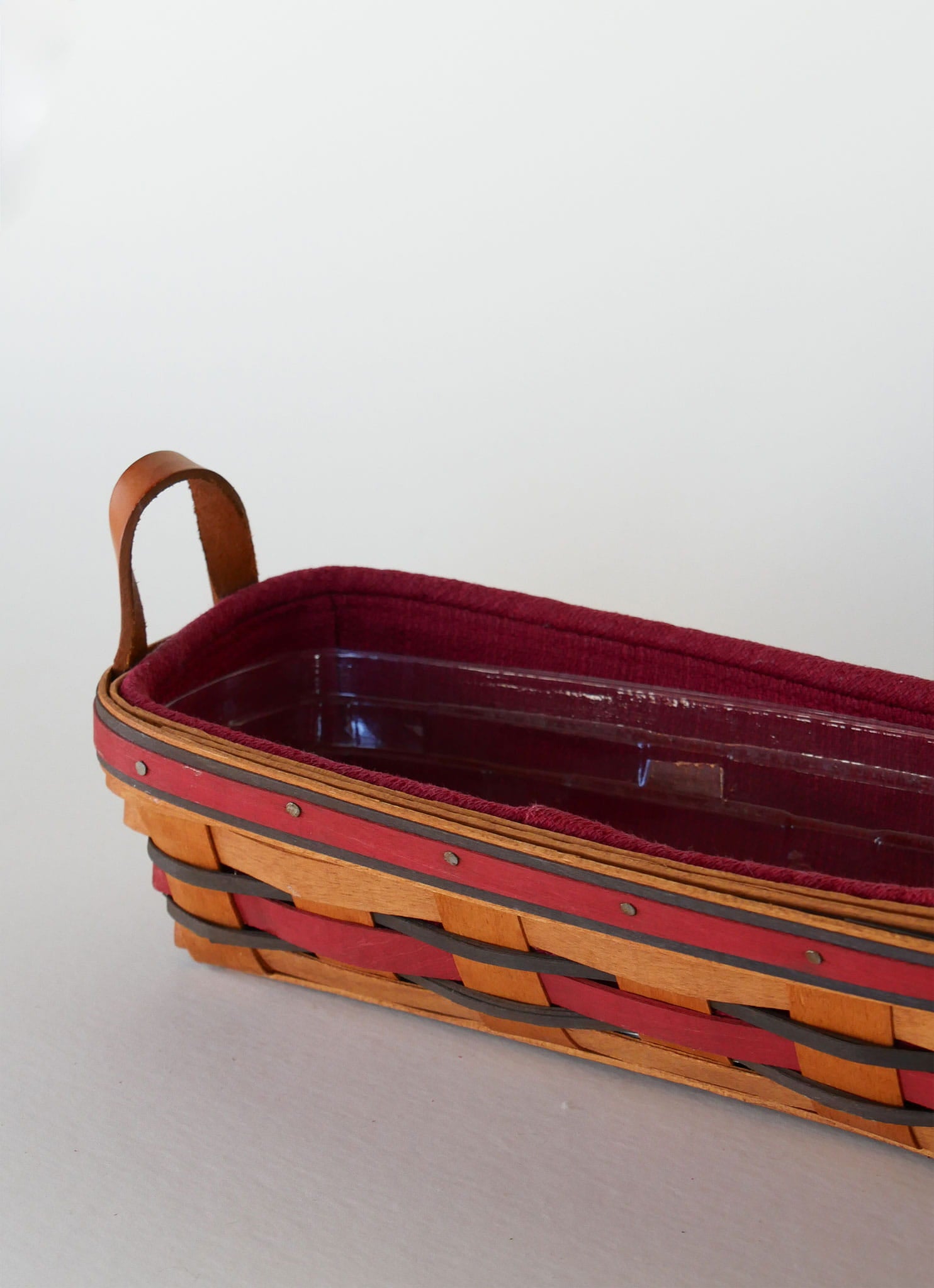Longaberger Crisco American Baking Celebration Basket with Liner, Vintage Oval Longaberger Basket with liner, Vintage Longaberger with Maroon Liner, Vintage Longaberger Striped Oval Basket