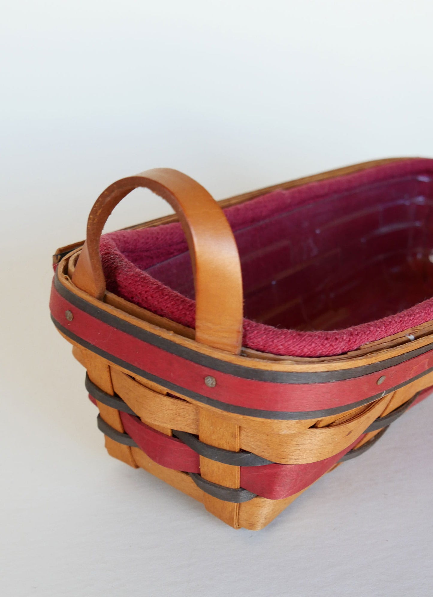 Longaberger Crisco American Baking Celebration Basket with Liner, Vintage Oval Longaberger Basket with liner, Vintage Longaberger with Maroon Liner, Vintage Longaberger Striped Oval Basket