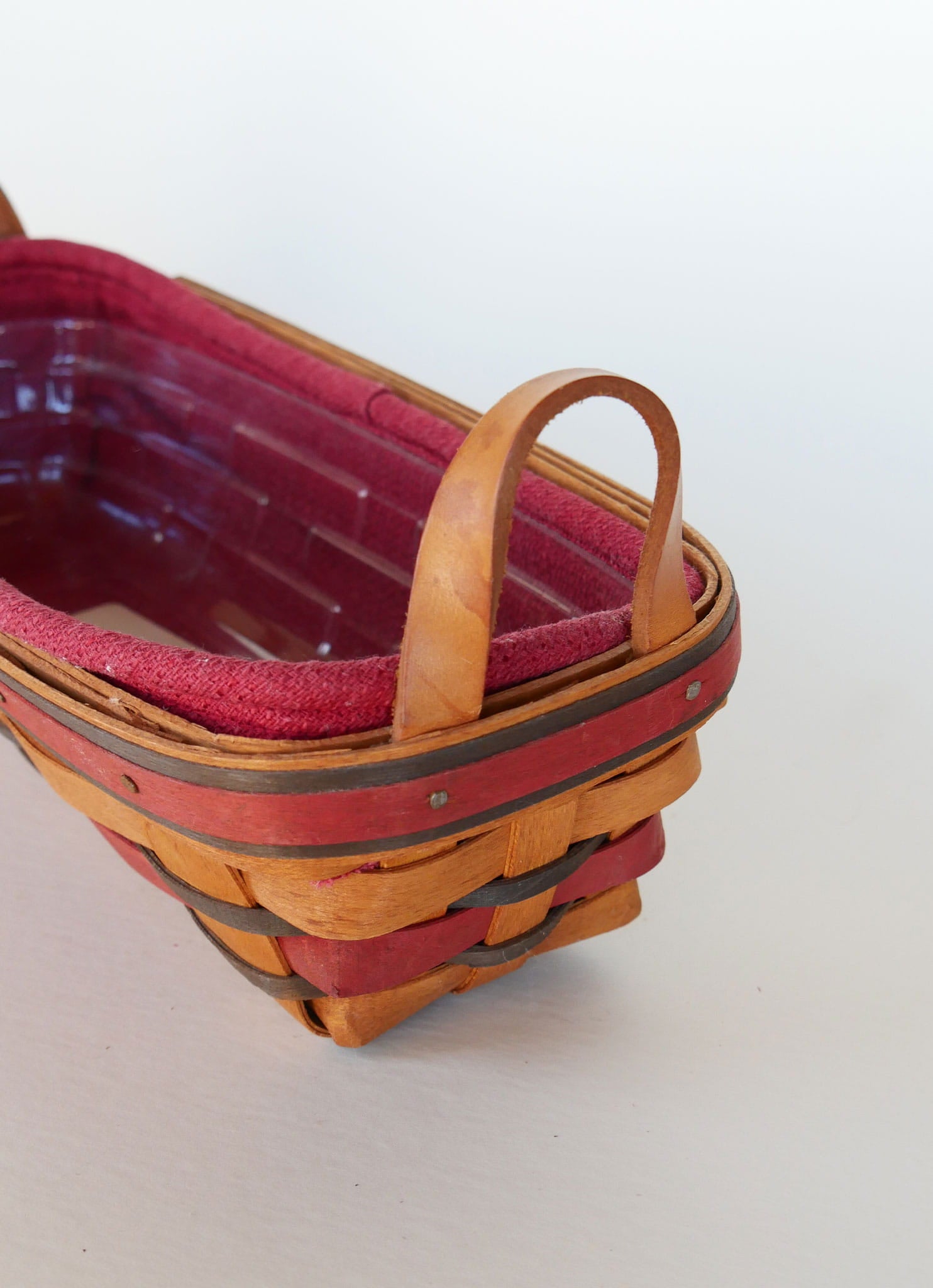 Longaberger Crisco American Baking Celebration Basket with Liner, Vintage Oval Longaberger Basket with liner, Vintage Longaberger with Maroon Liner, Vintage Longaberger Striped Oval Basket