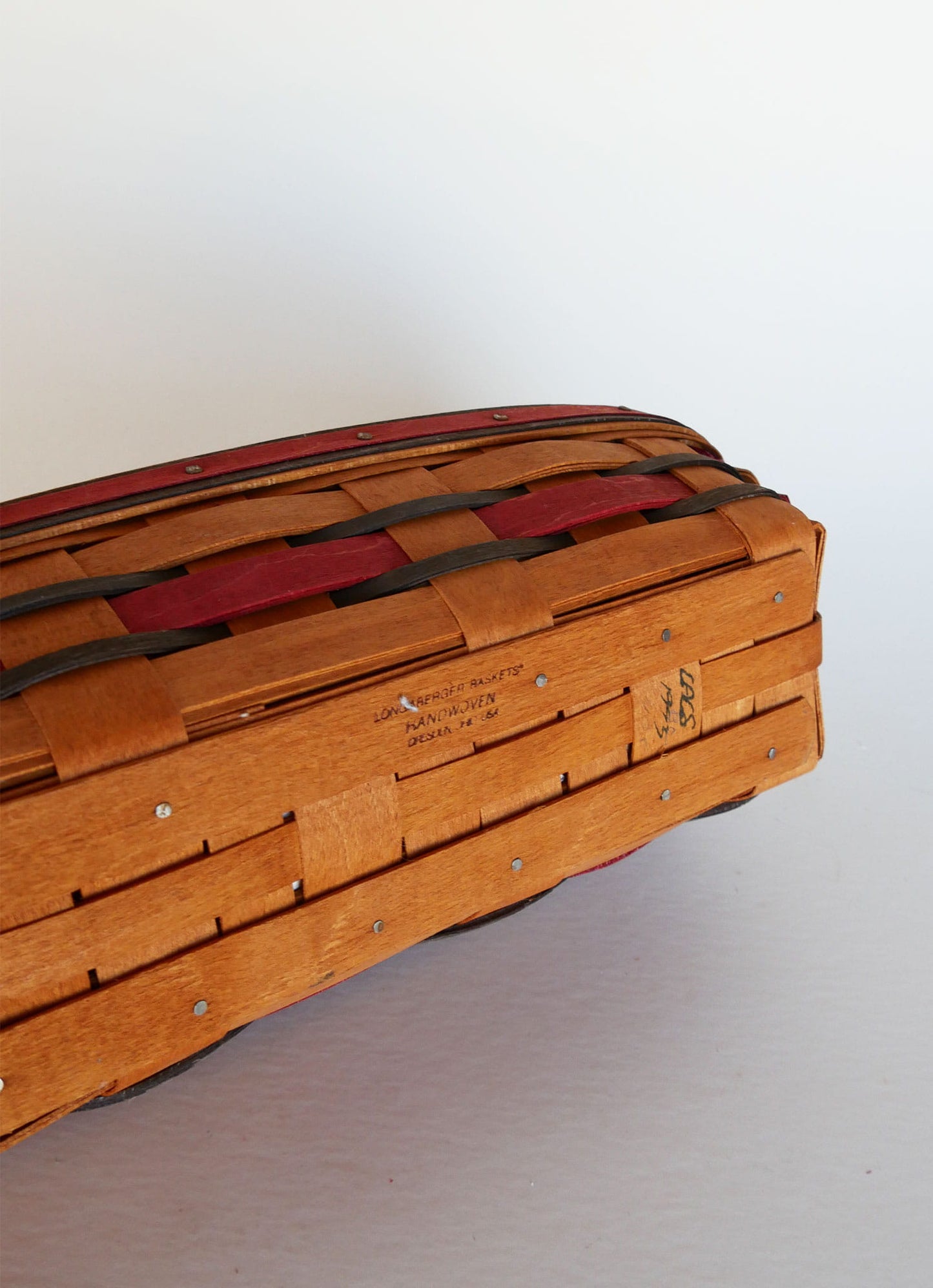 Longaberger Crisco American Baking Celebration Basket with Liner, Vintage Oval Longaberger Basket with liner, Vintage Longaberger with Maroon Liner, Vintage Longaberger Striped Oval Basket