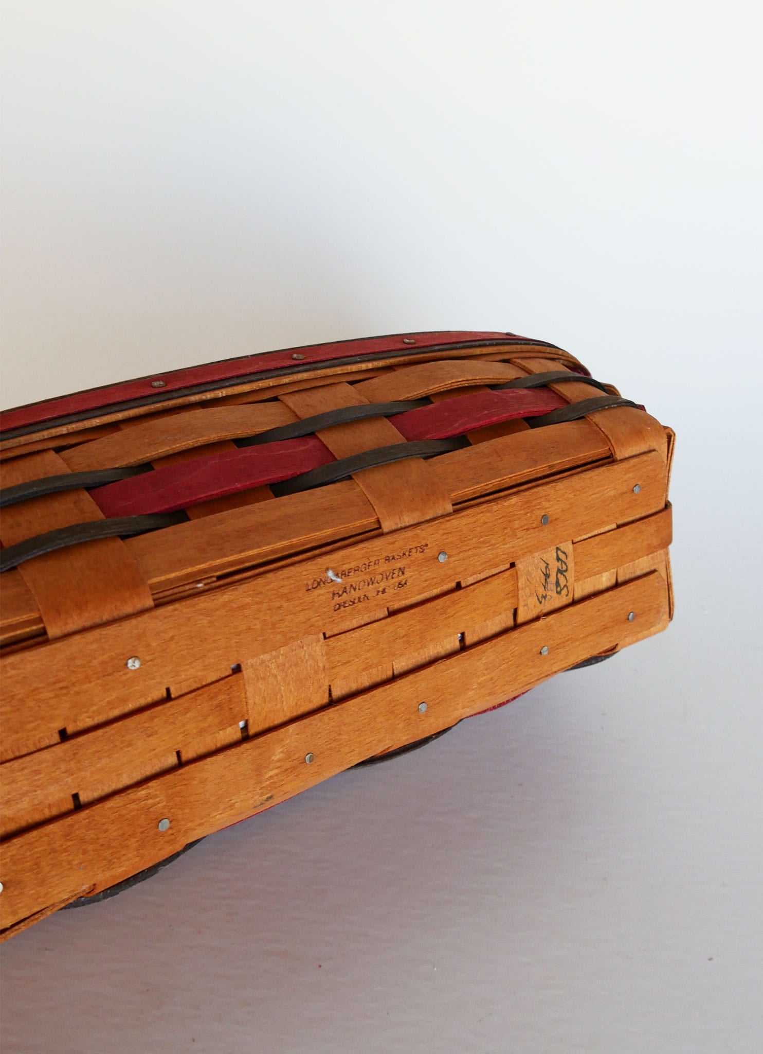 Longaberger Crisco American Baking Celebration Basket with Liner, Vintage Oval Longaberger Basket with liner, Vintage Longaberger with Maroon Liner, Vintage Longaberger Striped Oval Basket