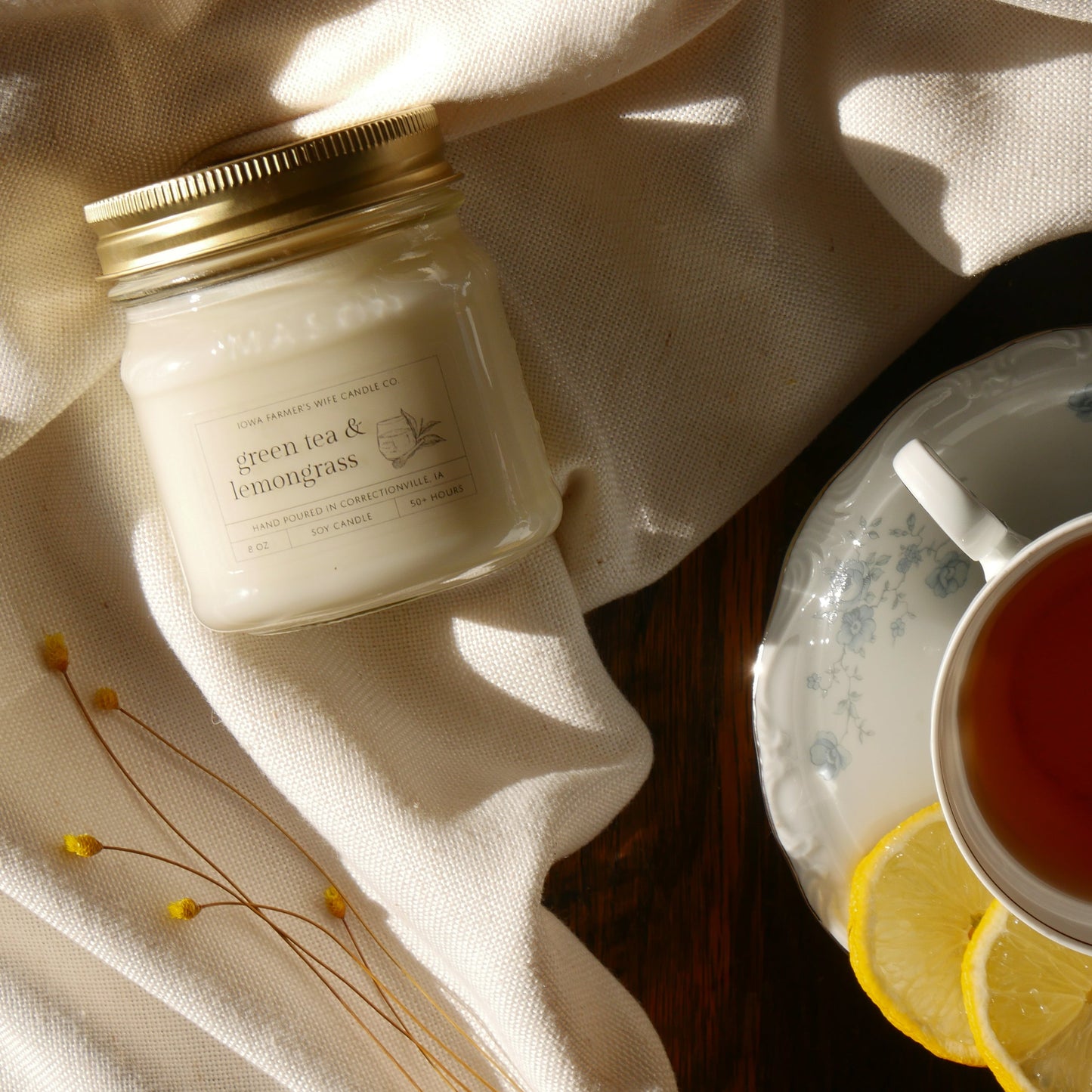 Green Tea & Lemongrass Candle, Mason Jar