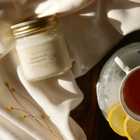 Green Tea & Lemongrass Candle, Mason Jar