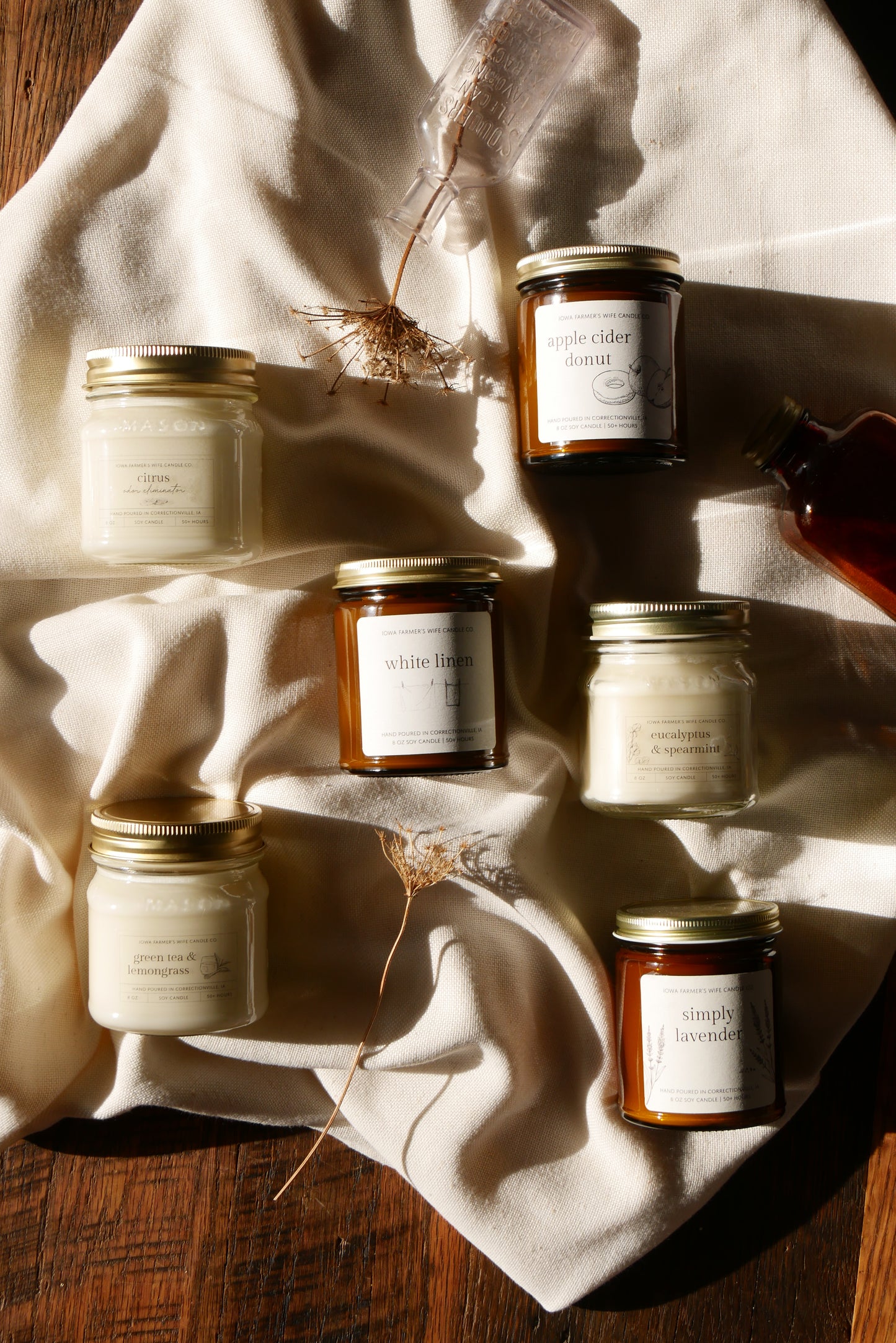 White Linen Candle, Amber Jar