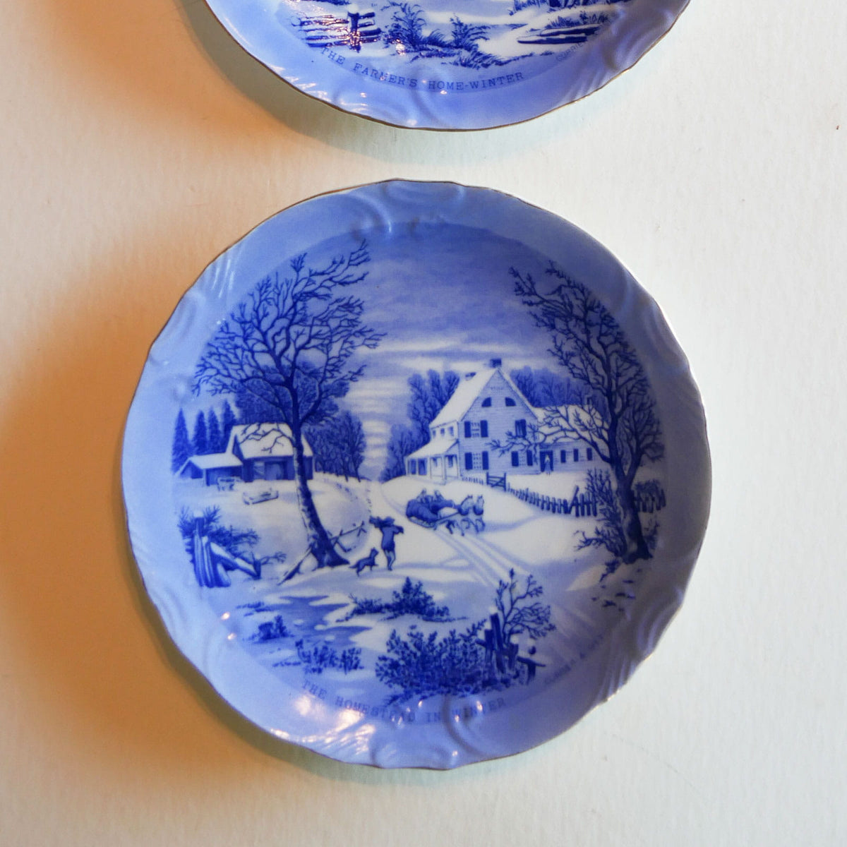 Pair of Vintage Currier & Ives Plates, Winter Scene, Blue and White Plates, Vintage Blue White Plate Decor, Vintage Winter Plate Decor, Vintage Currier and Ives Winter Scene DEcor