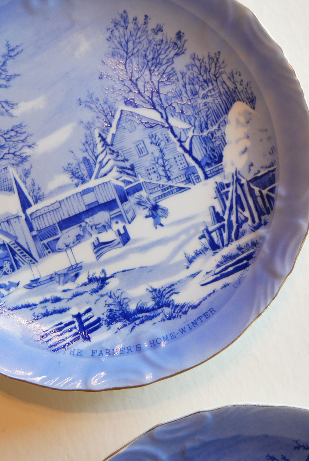 Pair of Vintage Currier & Ives Plates, Winter Scene, Blue and White Plates, Vintage Blue White Plate Decor, Vintage Winter Plate Decor, Vintage Currier and Ives Winter Scene DEcor