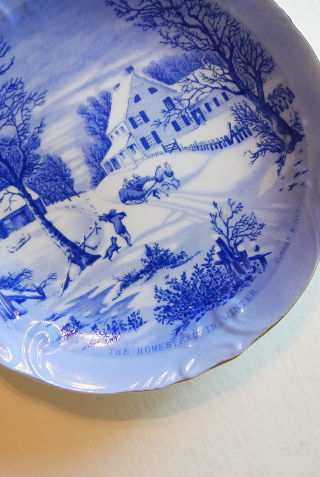 Pair of Vintage Currier & Ives Plates, Winter Scene, Blue and White Plates, Vintage Blue White Plate Decor, Vintage Winter Plate Decor, Vintage Currier and Ives Winter Scene DEcor