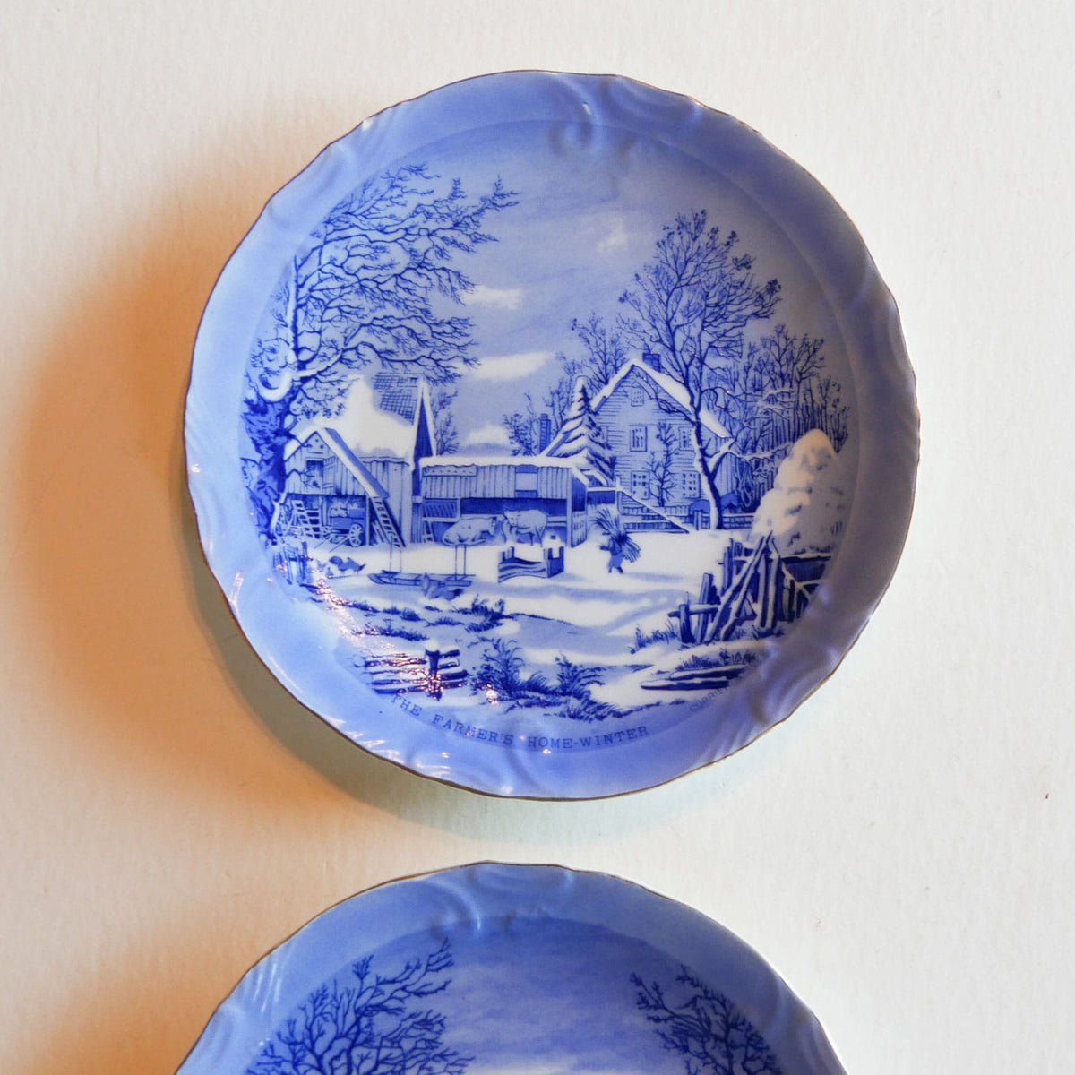 Pair of Vintage Currier & Ives Plates, Winter Scene, Blue and White Plates, Vintage Blue White Plate Decor, Vintage Winter Plate Decor, Vintage Currier and Ives Winter Scene DEcor