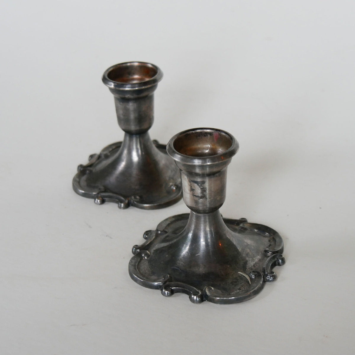 Pair Vintage Silver Plated Candleholders, Vintage Candleholders, Vintage Silver Candlestick Holders, Vintage Pewter Candlestick Holders, Vintage Old Work Candleholders