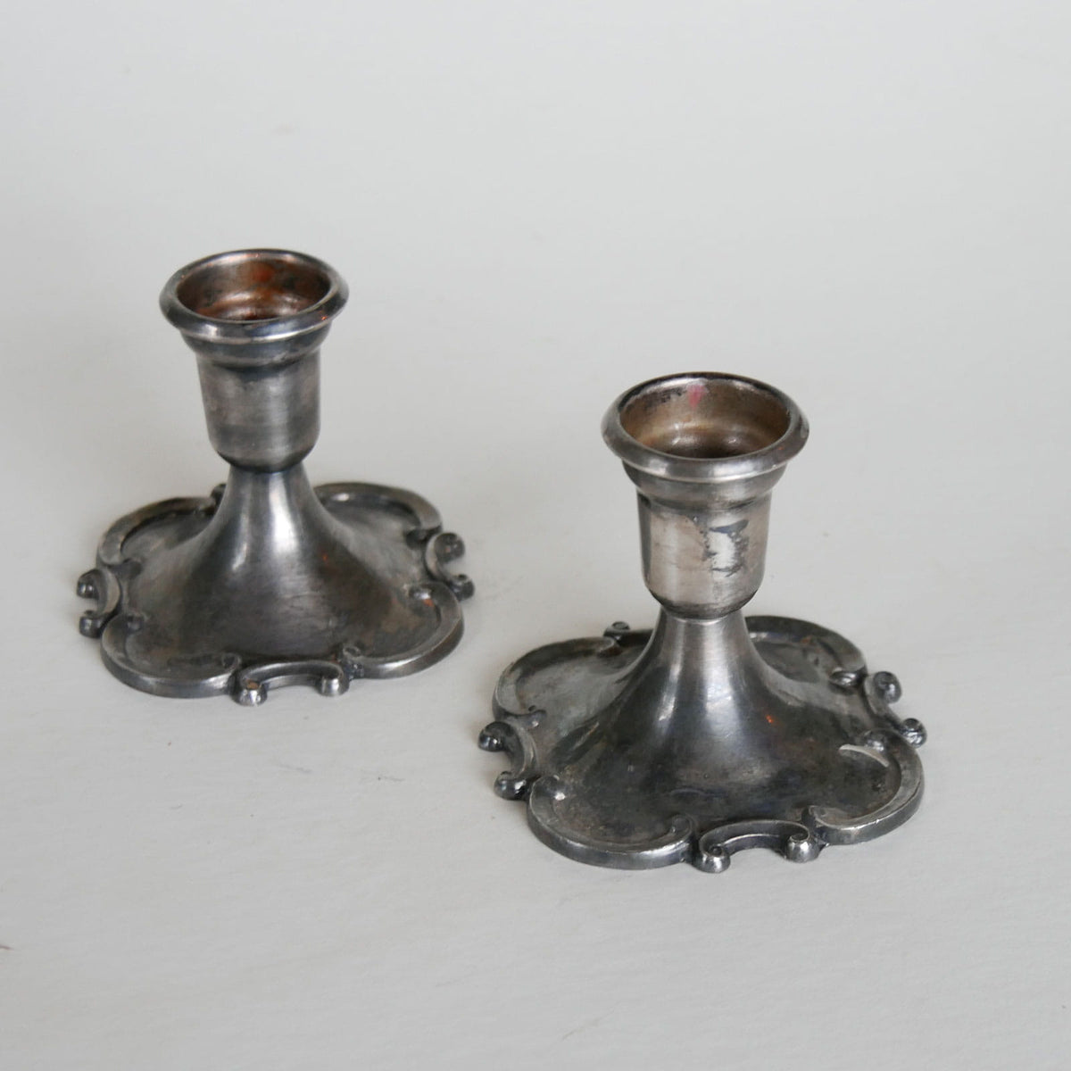 Pair Vintage Silver Plated Candleholders, Vintage Candleholders, Vintage Silver Candlestick Holders, Vintage Pewter Candlestick Holders, Vintage Old Work Candleholders