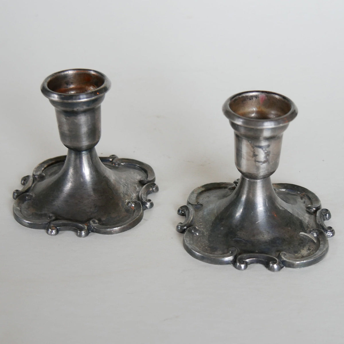 Pair Vintage Silver Plated Candleholders, Vintage Candleholders, Vintage Silver Candlestick Holders, Vintage Pewter Candlestick Holders, Vintage Old Work Candleholders