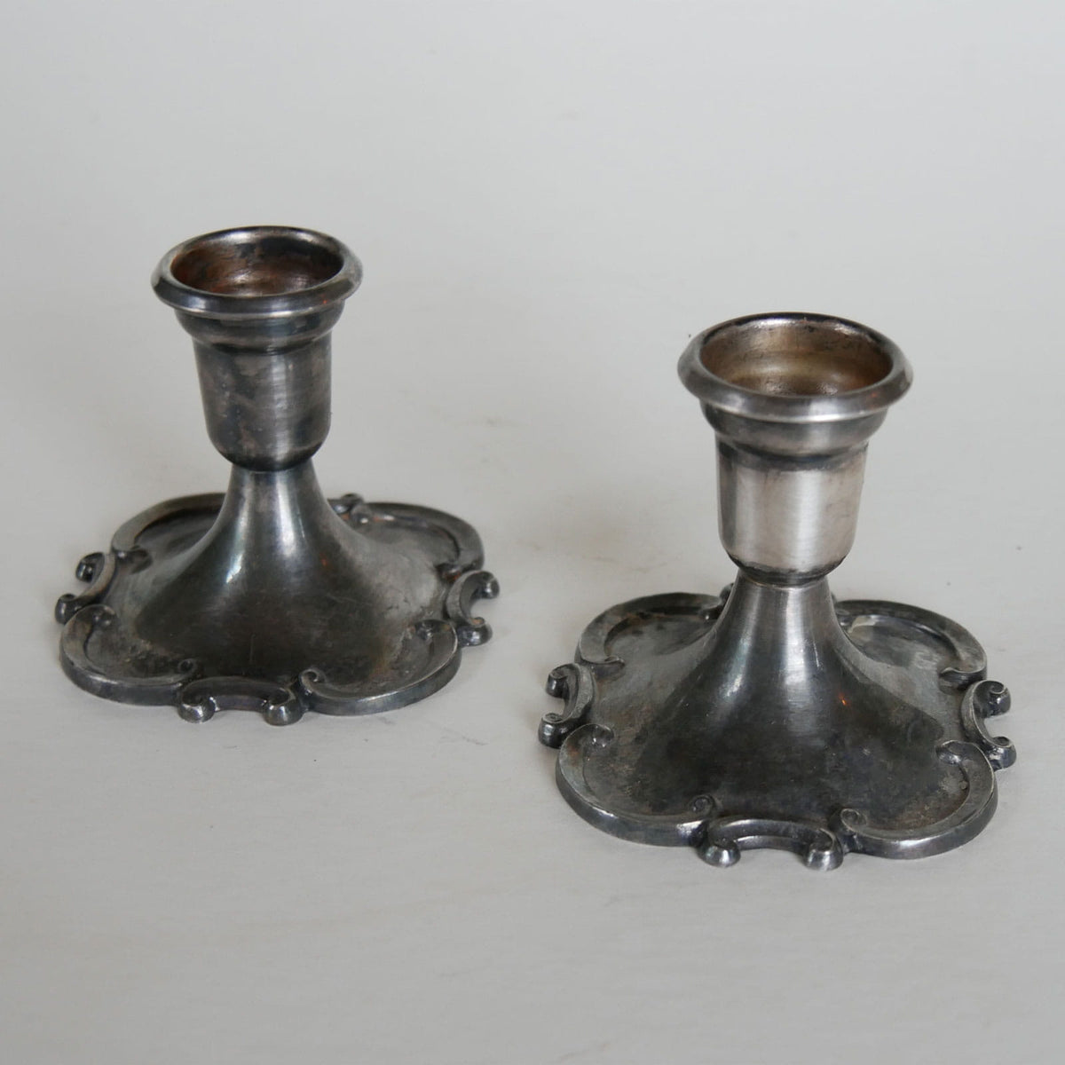 Pair Vintage Silver Plated Candleholders, Vintage Candleholders, Vintage Silver Candlestick Holders, Vintage Pewter Candlestick Holders, Vintage Old Work Candleholders