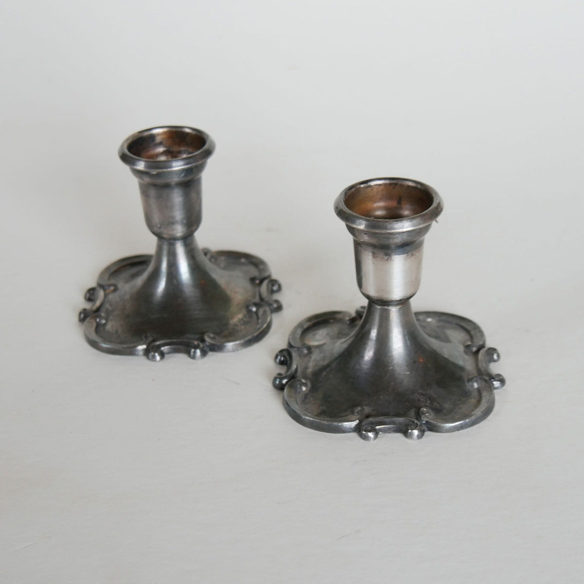 Pair Vintage Silver Plated Candleholders, Vintage Candleholders, Vintage Silver Candlestick Holders, Vintage Pewter Candlestick Holders, Vintage Old Work Candleholders