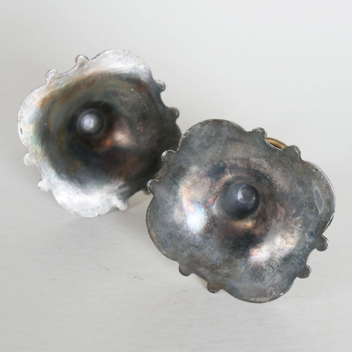 Pair Vintage Silver Plated Candleholders, Vintage Candleholders, Vintage Silver Candlestick Holders, Vintage Pewter Candlestick Holders, Vintage Old Work Candleholders