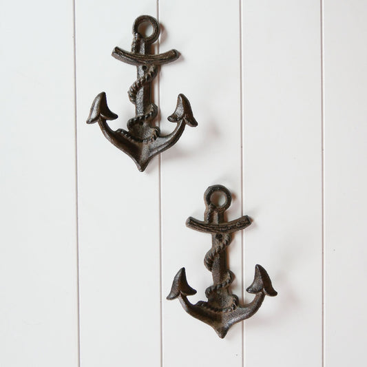 Pair of Cast Iron Ship Anchor Wall Hooks, Vintage CAst Iron Ship Anchor Hooks, Vintage Nautical Wall Decor