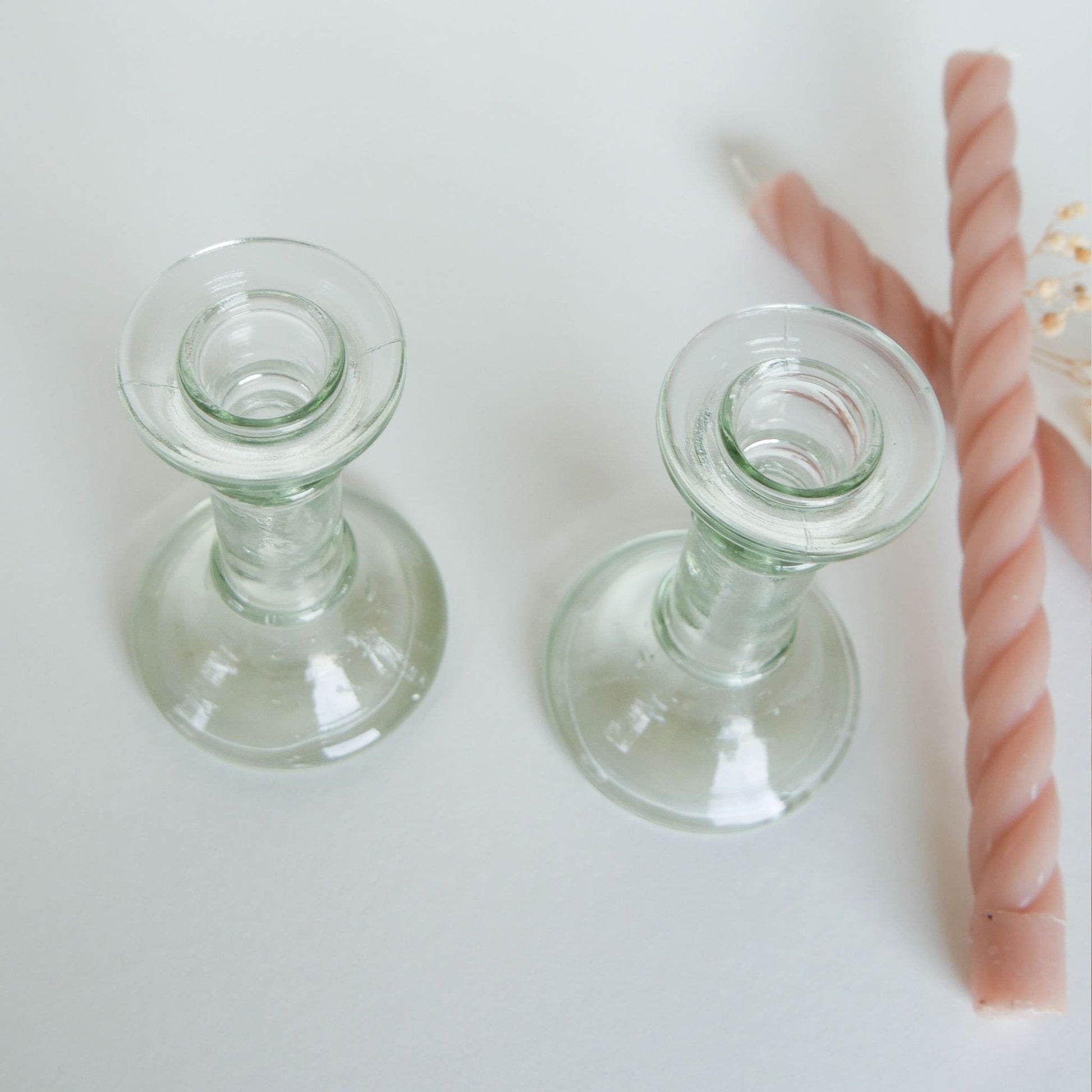 Pair of Recycled Glass Candlestick Holders Green Glass Candlestick Holders