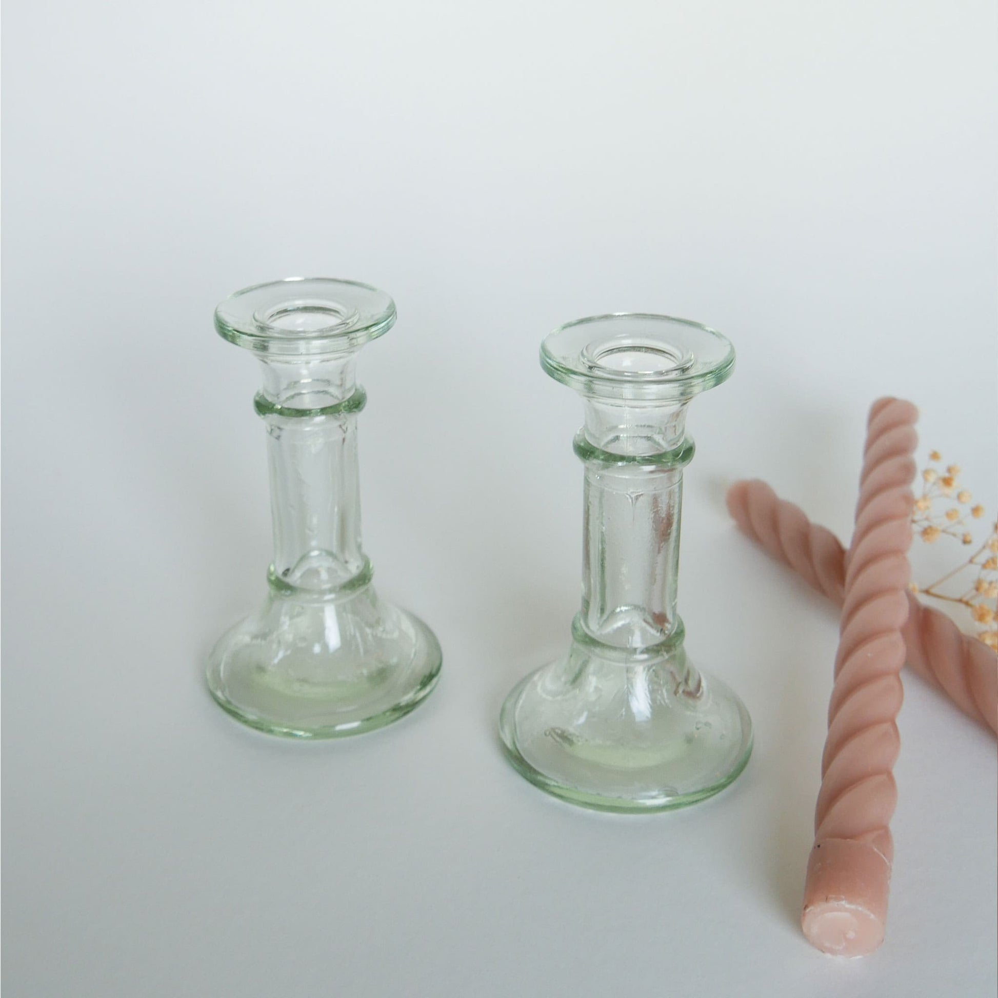 Pair of Recycled Glass Candlestick Holders Green Glass Candlestick Holders