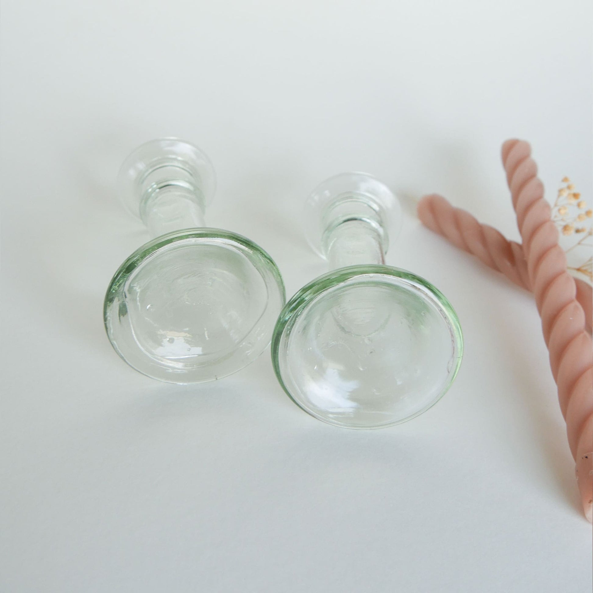 Pair of Recycled Glass Candlestick Holders Green Glass Candlestick Holders