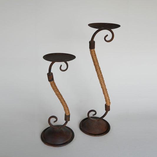 Pair of Rustic Candleholders, Farmhouse Dining Decor, Primitive Dining Decor