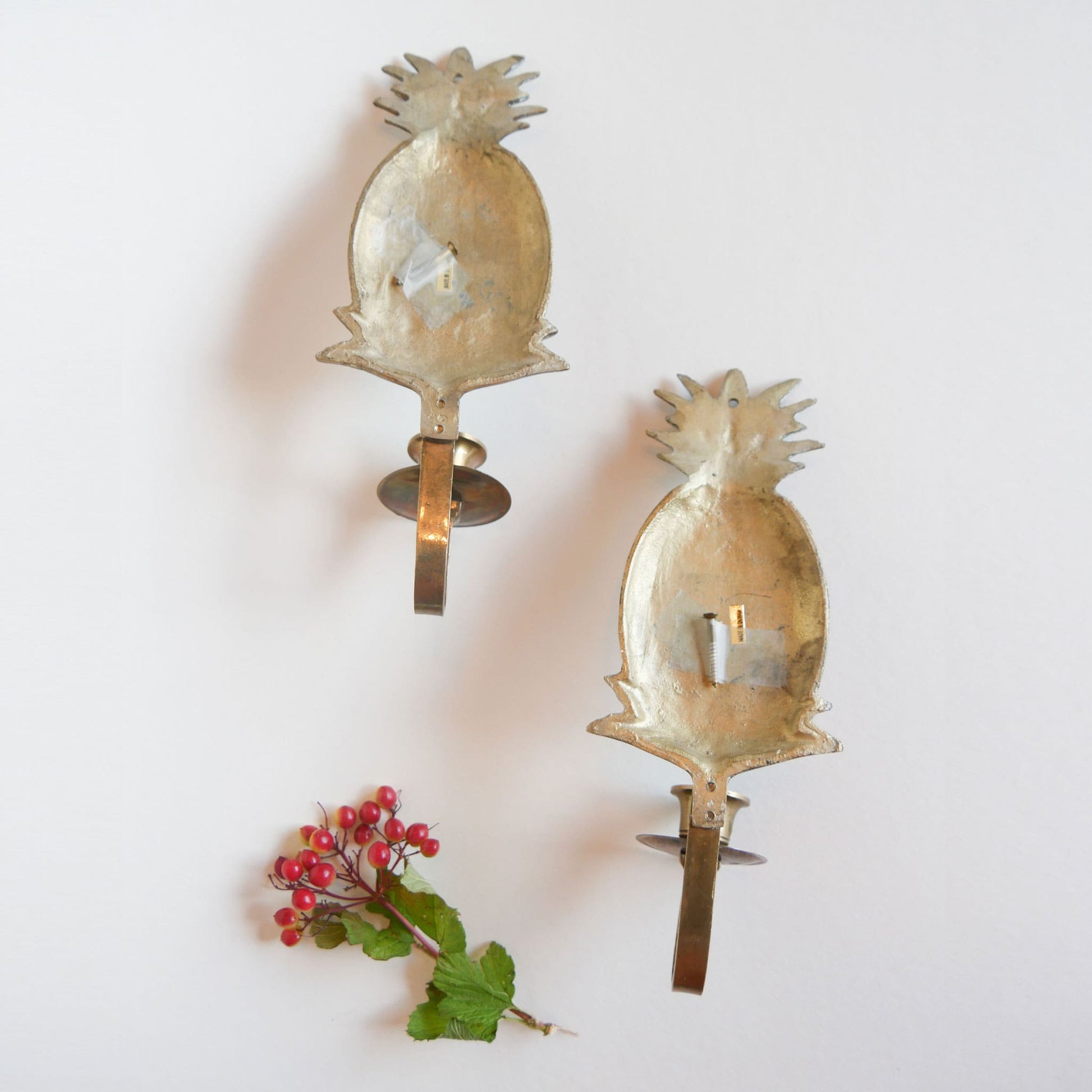 Pair of Vintage Brass Pineapple Candlestick Wall Scones Brass Pineapple Wall Decor Brass Candlestick Holders Brass Beach Decor