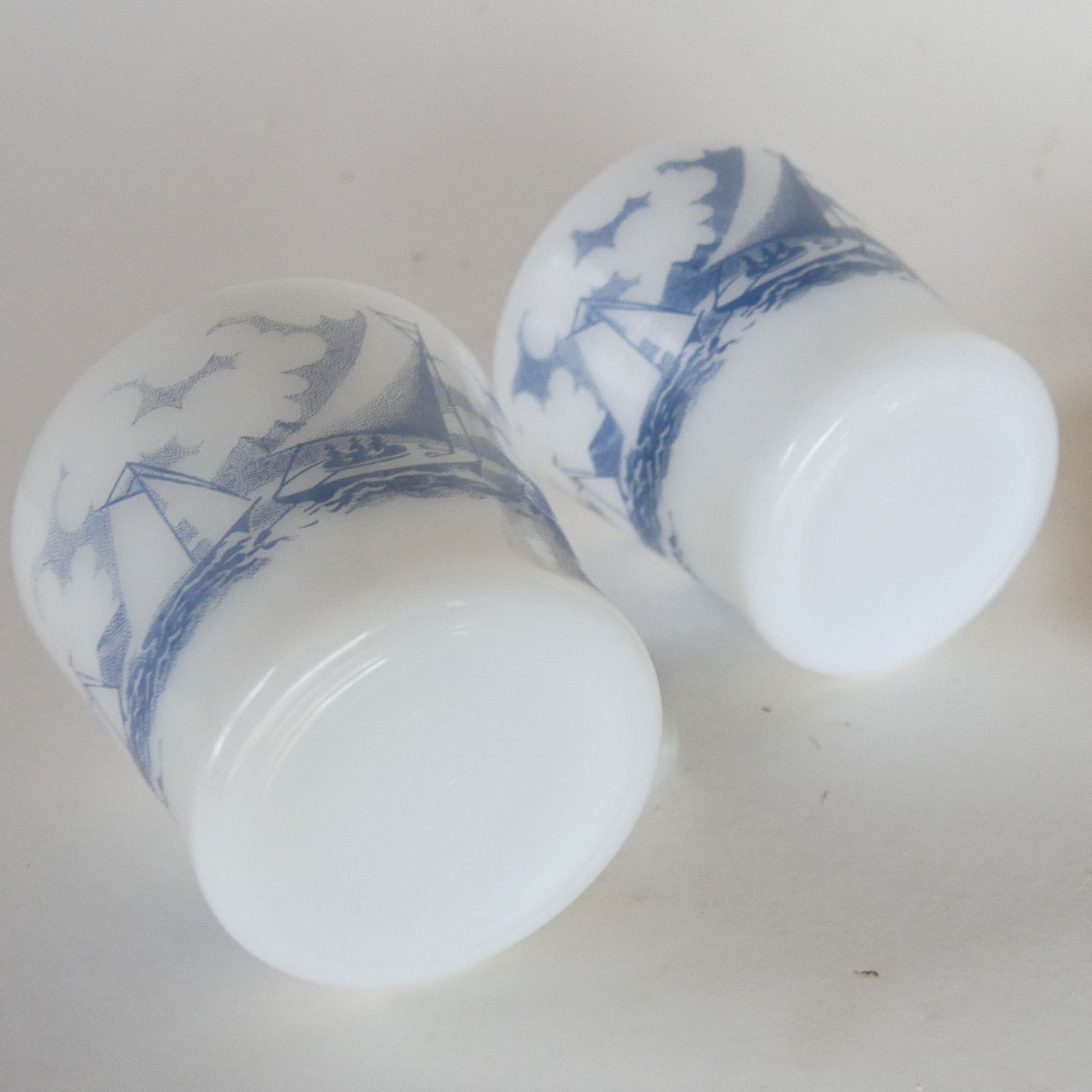 Pair of Vintage Glasbake Currier and Ives Sailboat Coffee Mugs, Vintage Currier and Ives Ship Mugs, Vintage Nautical Kitchen Decor, Vintage Nautical Decor